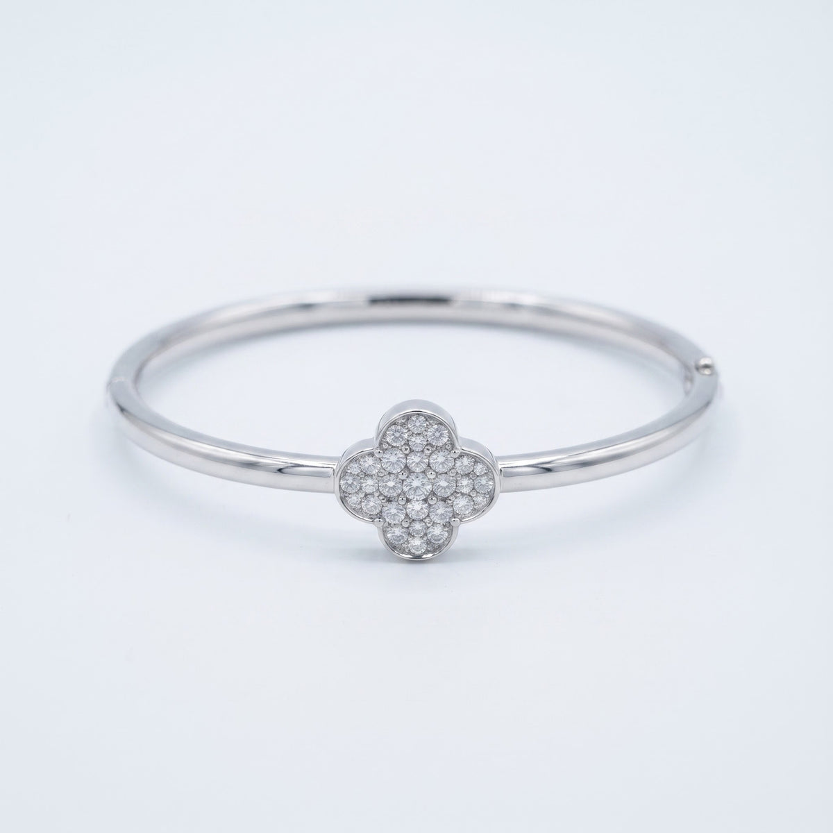 Round Diamond Clover Bangle  | Pave Quatrefoil Diamond Bracelet