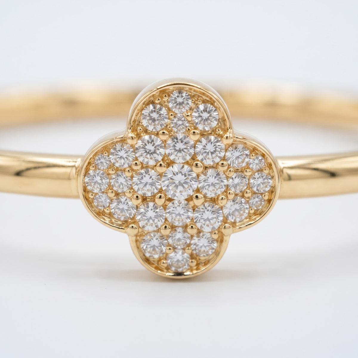 Round Diamond Clover Bangle  | Pave Quatrefoil Diamond Bracelet