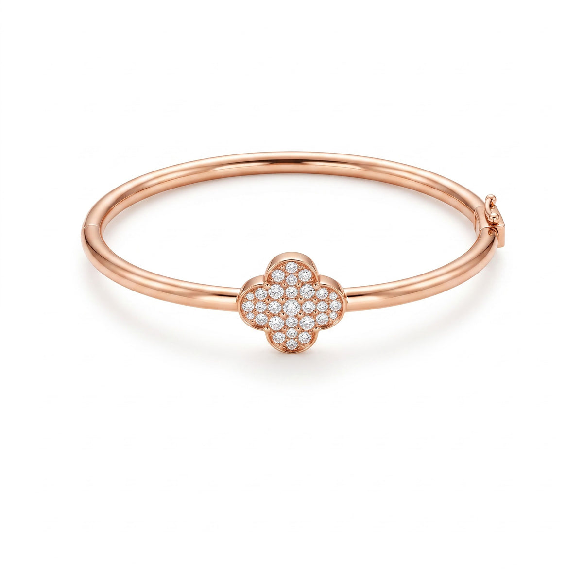 Round Diamond Clover Bangle  | Pave Quatrefoil Diamond Bracelet
