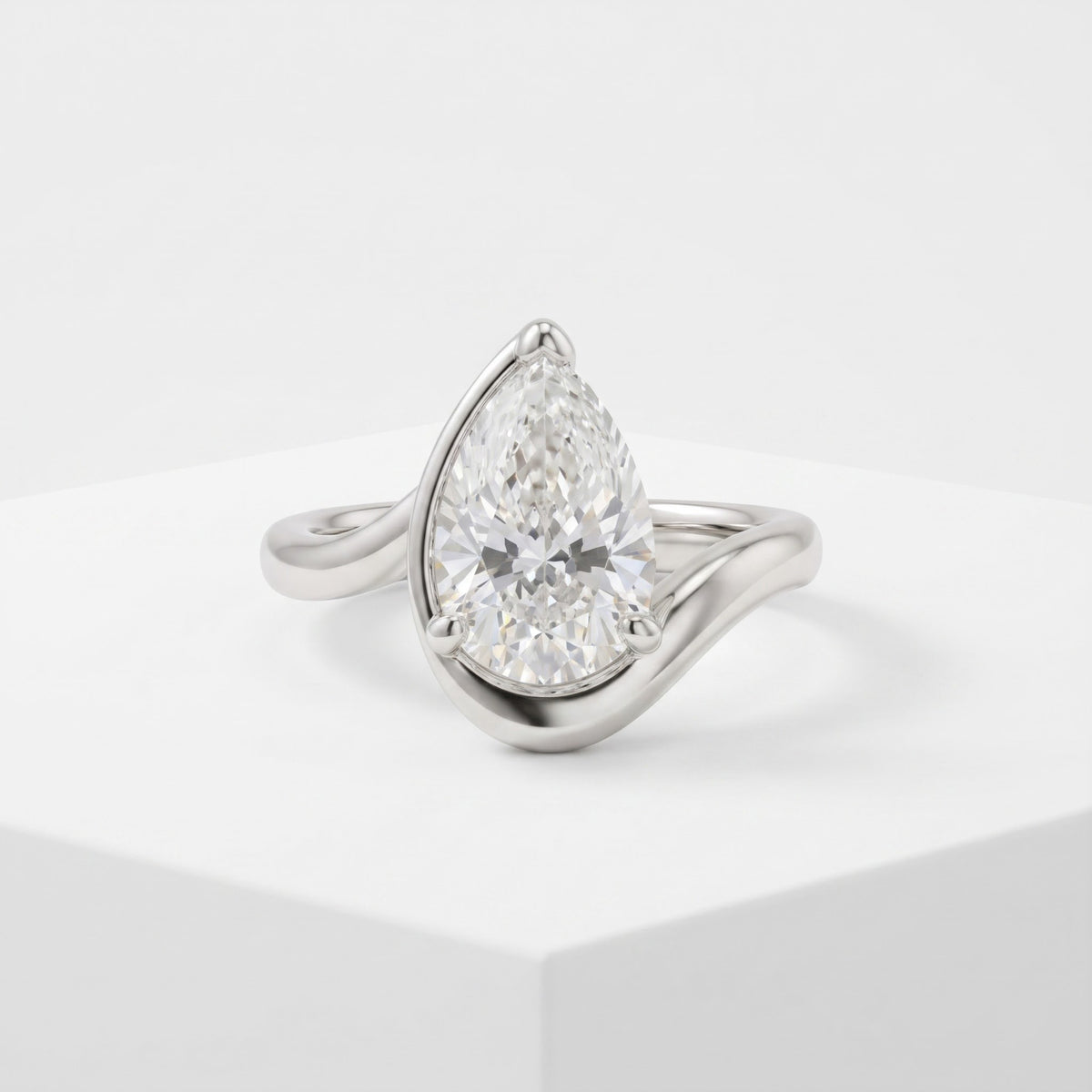 Pear Cut Sculptural Solitaire Lab Grown Diamond Ring