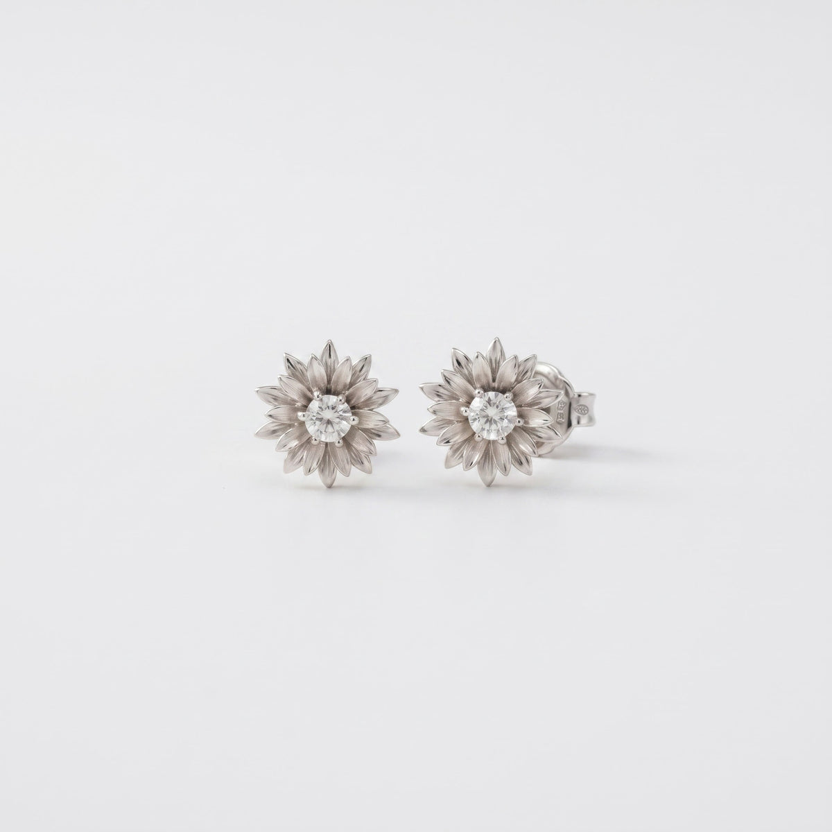Round Diamond Flower Stud Earrings | Floral Earrings, Statement Botanical Jewelry