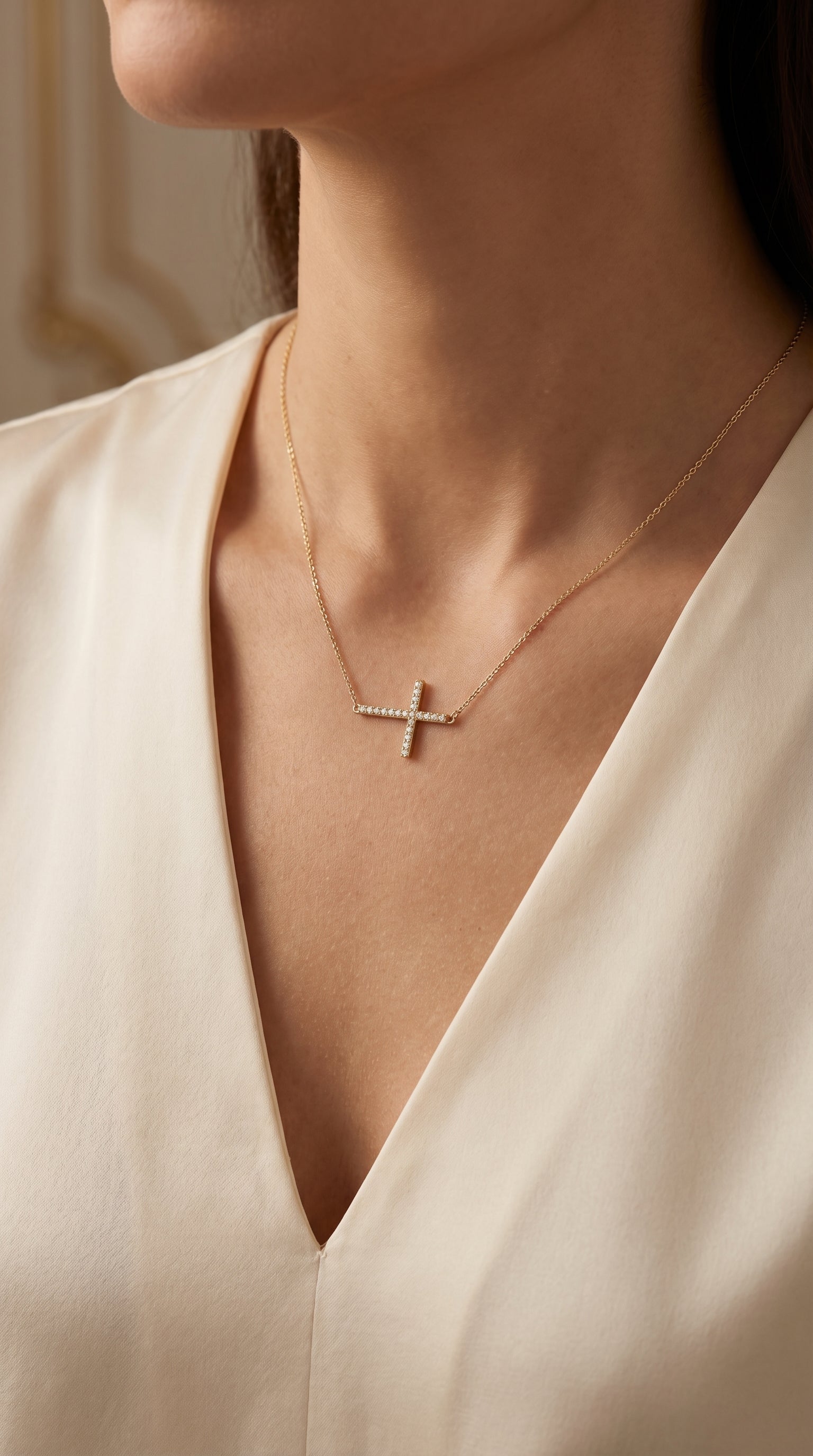 Side Way Cross Fashion Necklace