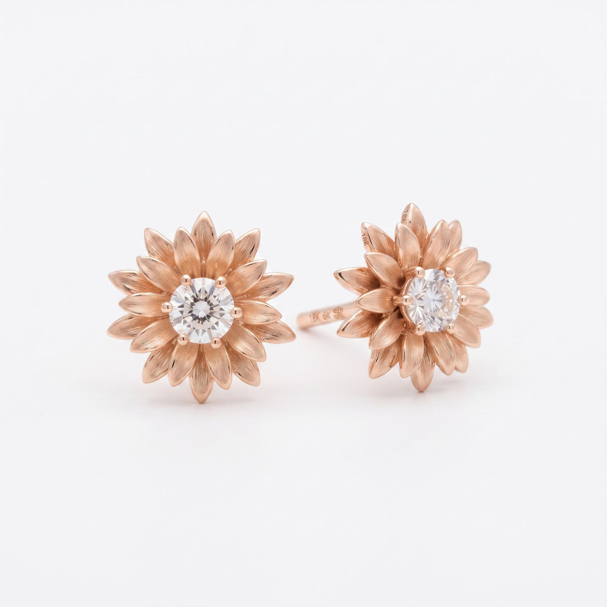 Round Diamond Flower Stud Earrings | Floral Earrings, Statement Botanical Jewelry