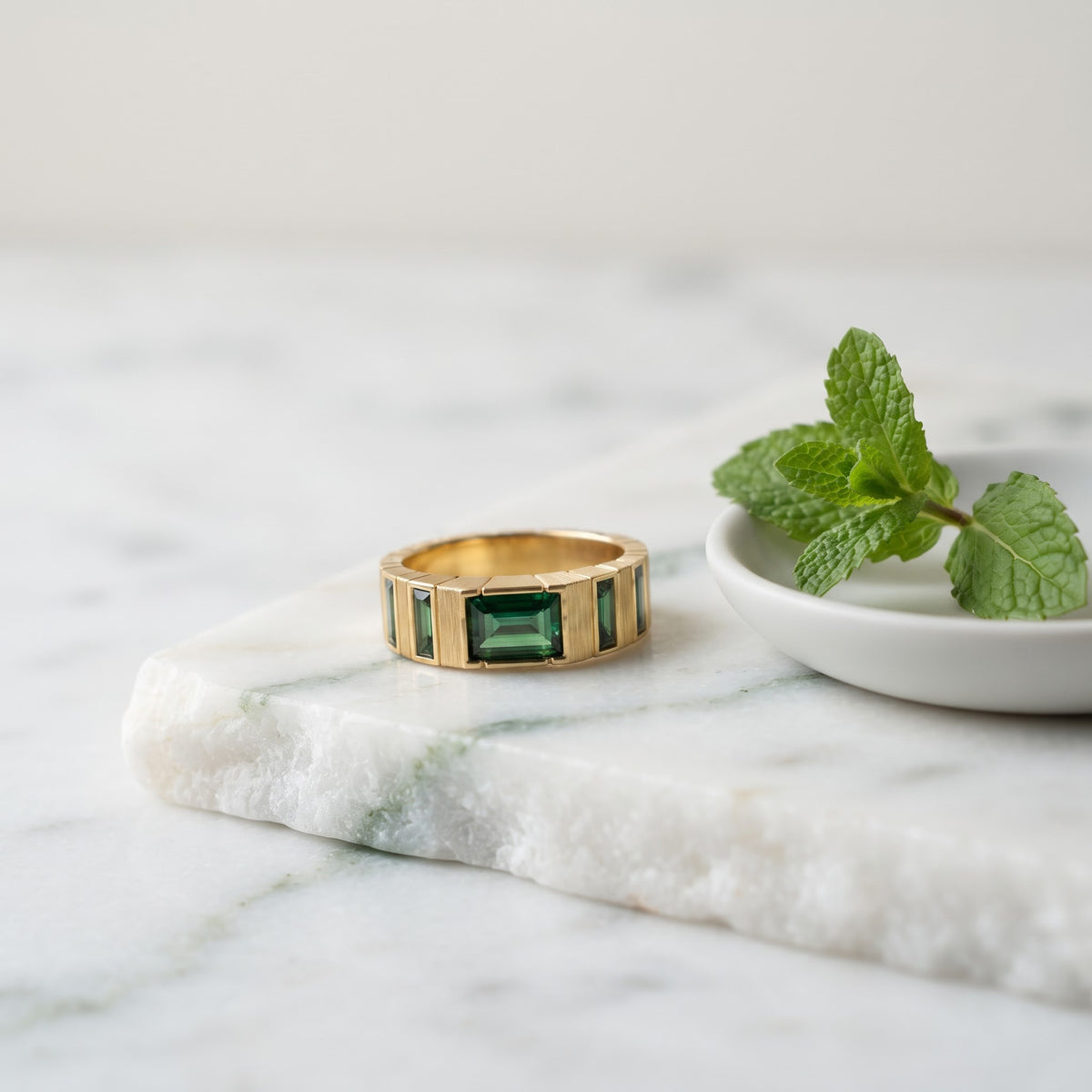 Emerald-Cut Green Gemstone Ring | Geometric Luxury Cocktail Ring