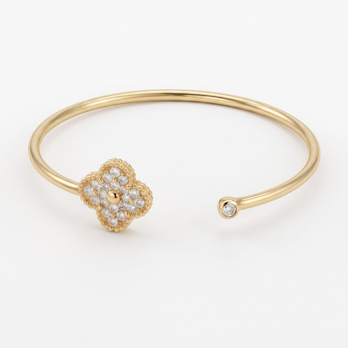 Round Diamond Clover Cuff Bracelet | Vintage Inspired Luxury Jewelry
