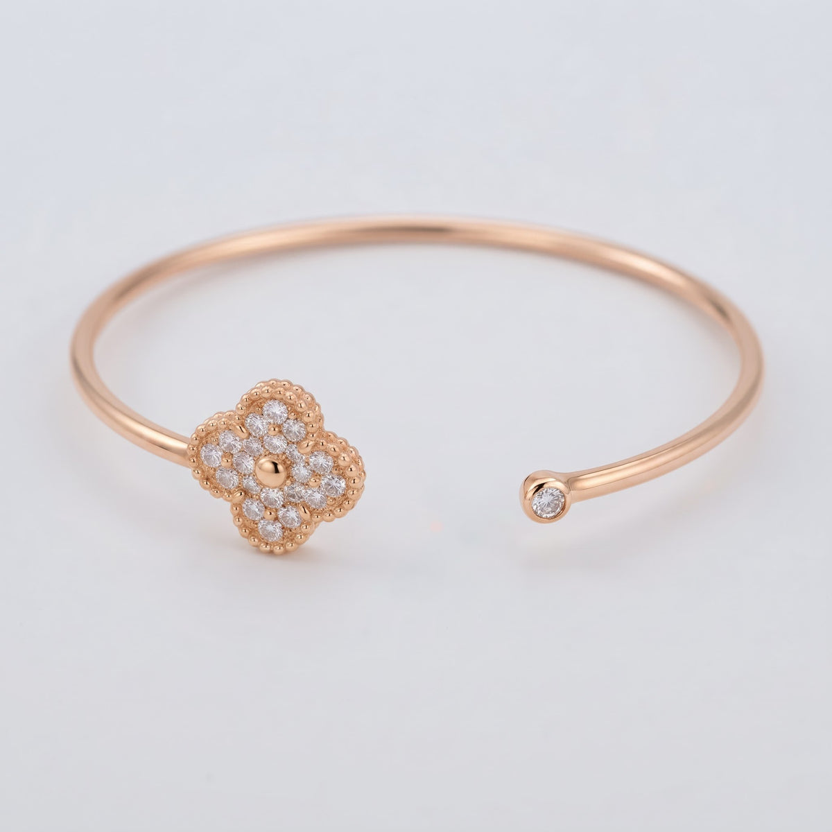Round Diamond Clover Cuff Bracelet | Vintage Inspired Luxury Jewelry