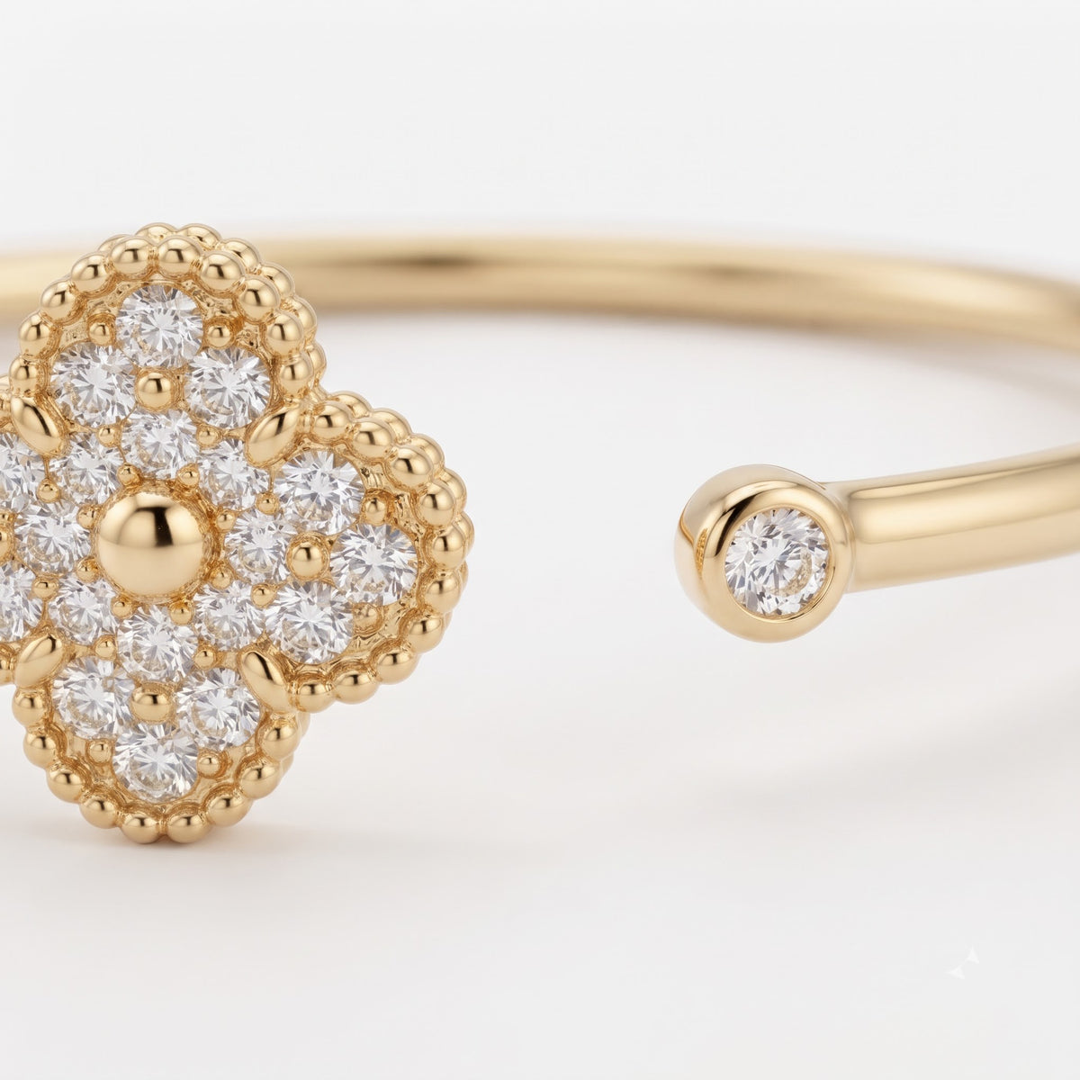 Round Diamond Clover Cuff Bracelet | Vintage Inspired Luxury Jewelry