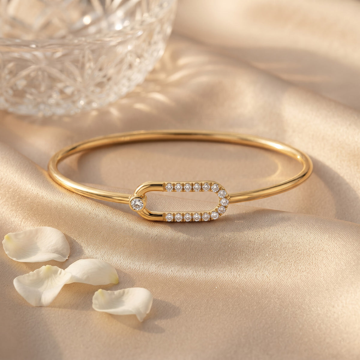 Round Diamond Bangle Bracelet | Pave Diamond Open Link Bangle