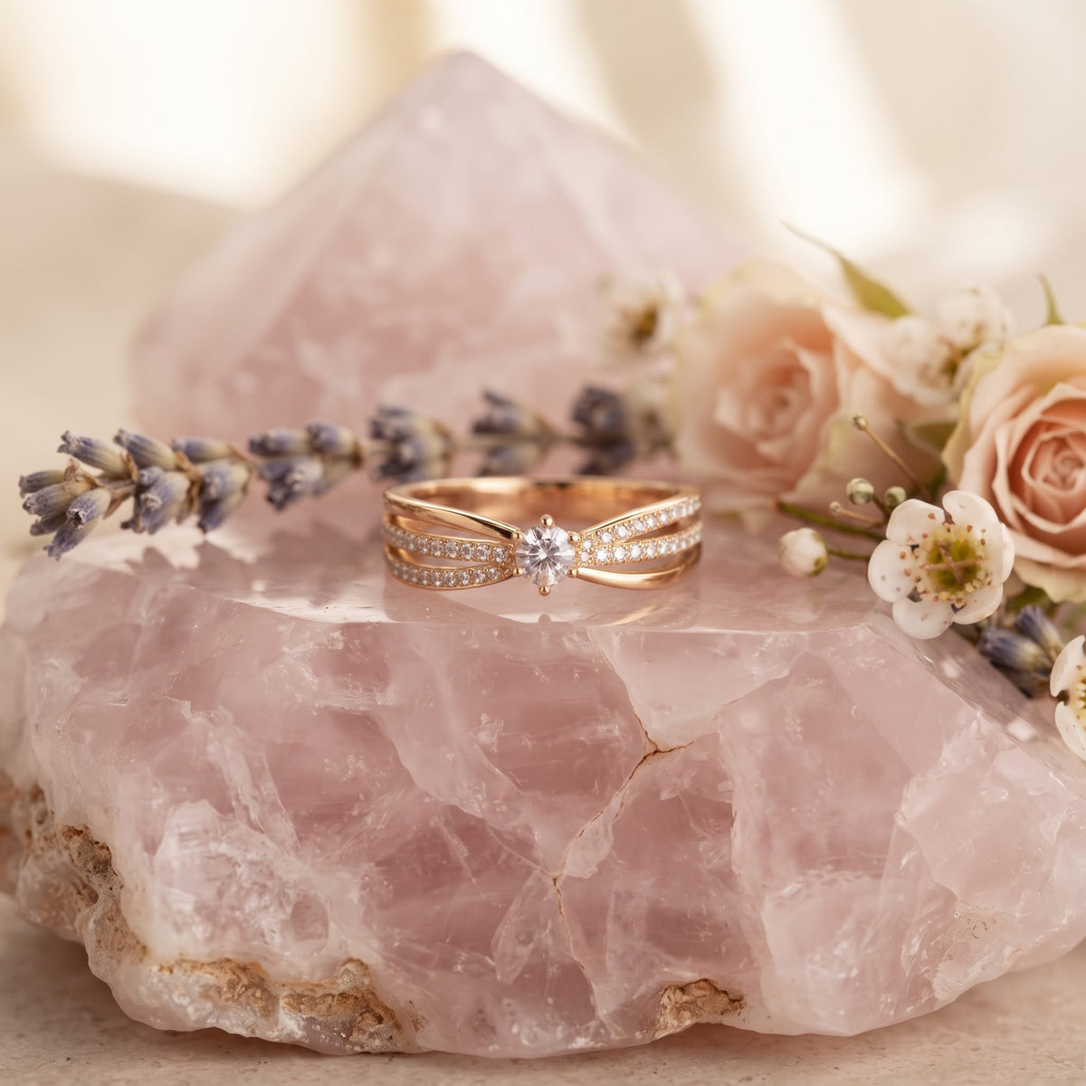 Round Cut Diamond Split Shank Ring