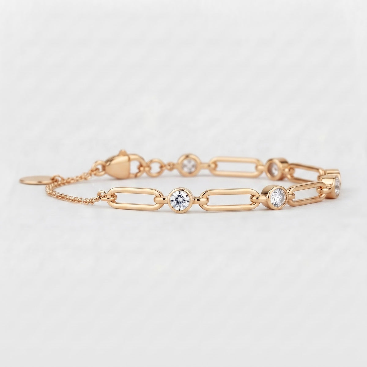 Round Diamond Paperclip Link Bracelet  | Modern Chain Bracelet | Luxury Everyday Jewelry