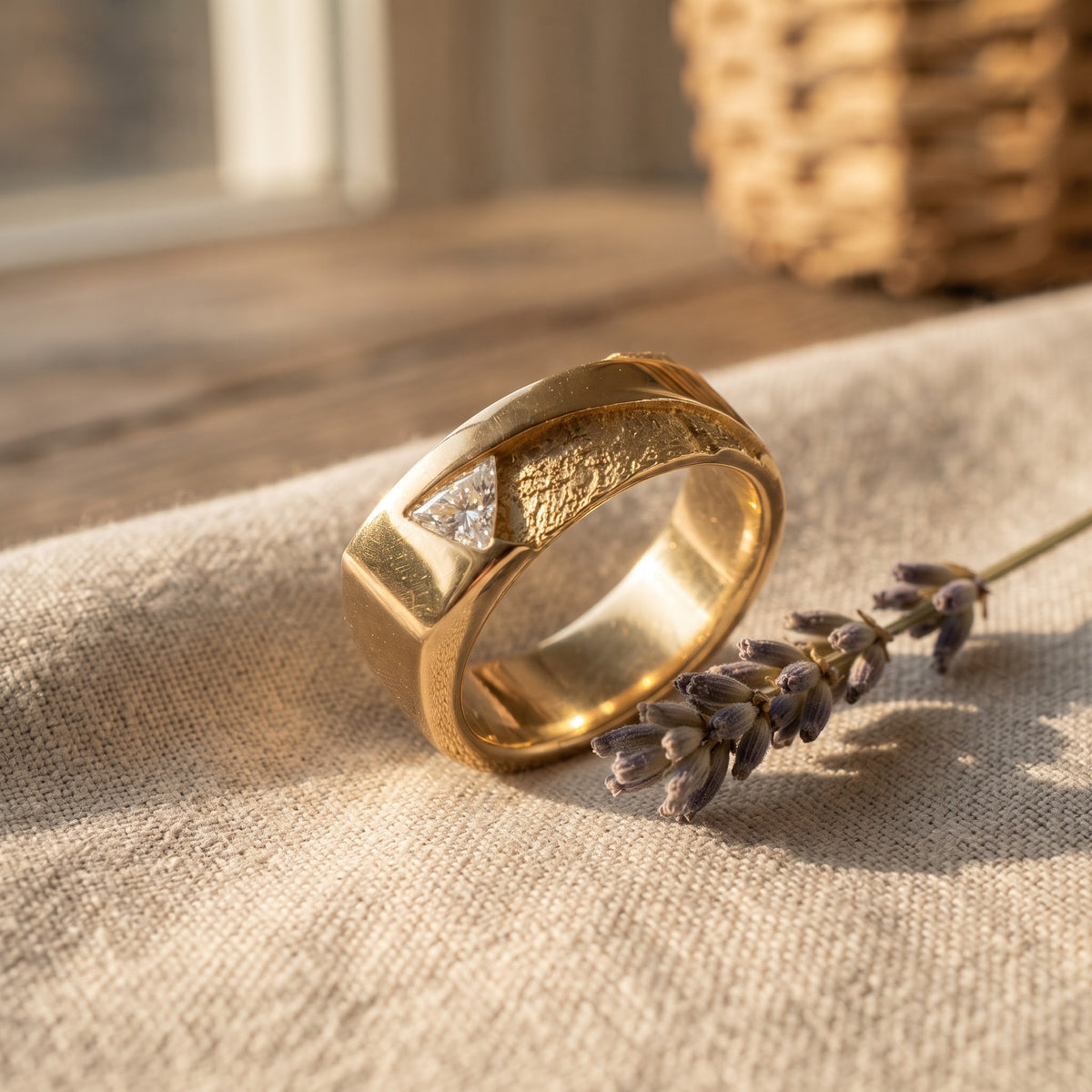 Trillion Cut Diamond , Modern Textured Statement  Band
