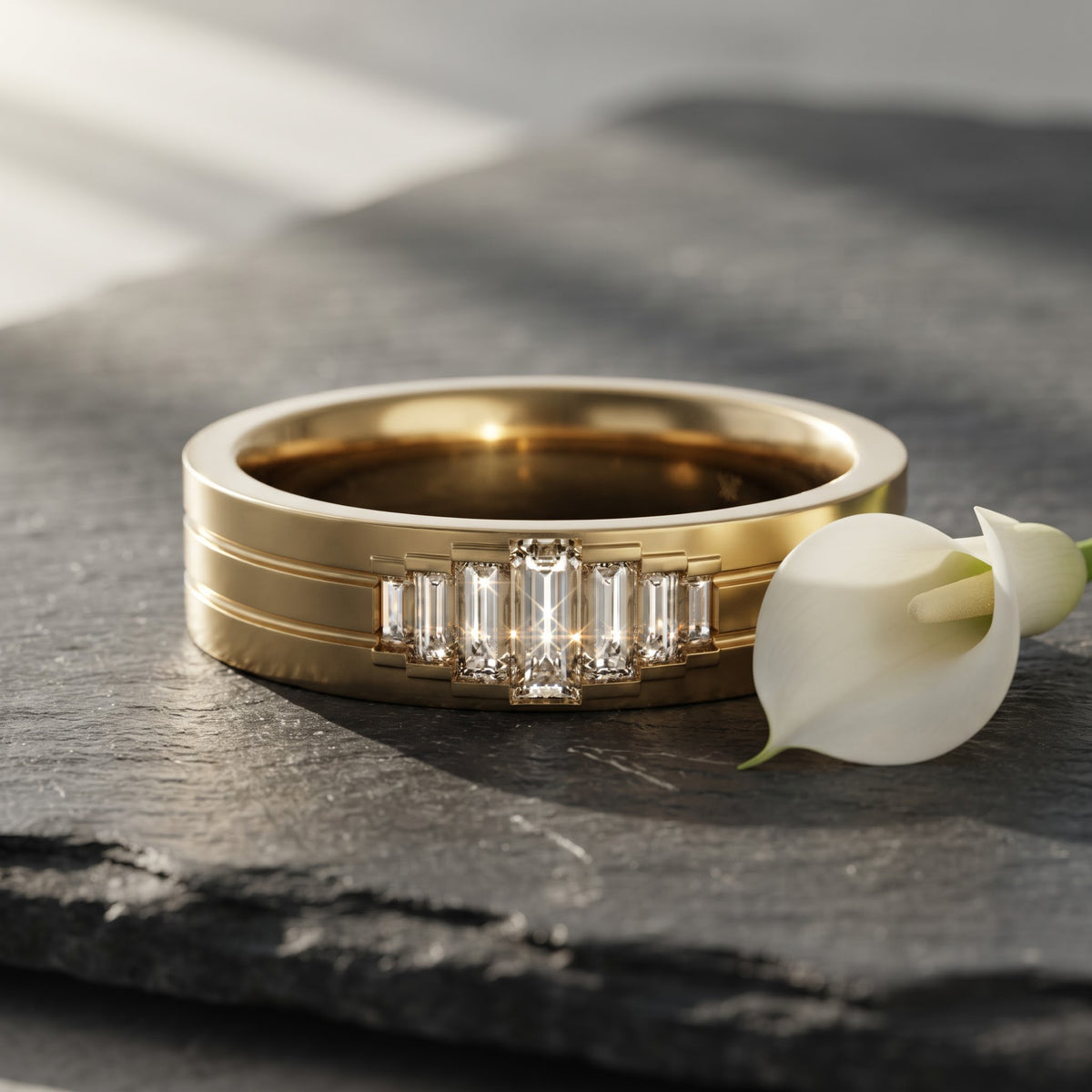 Baguette Cut Lab Diamond Wedding Band | Art Deco Diamond Band
