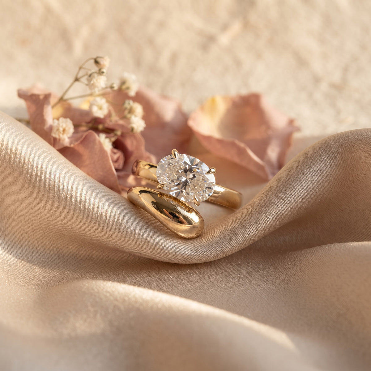 Twist Band Oval Lab-Grown Diamond Solitaire Ring