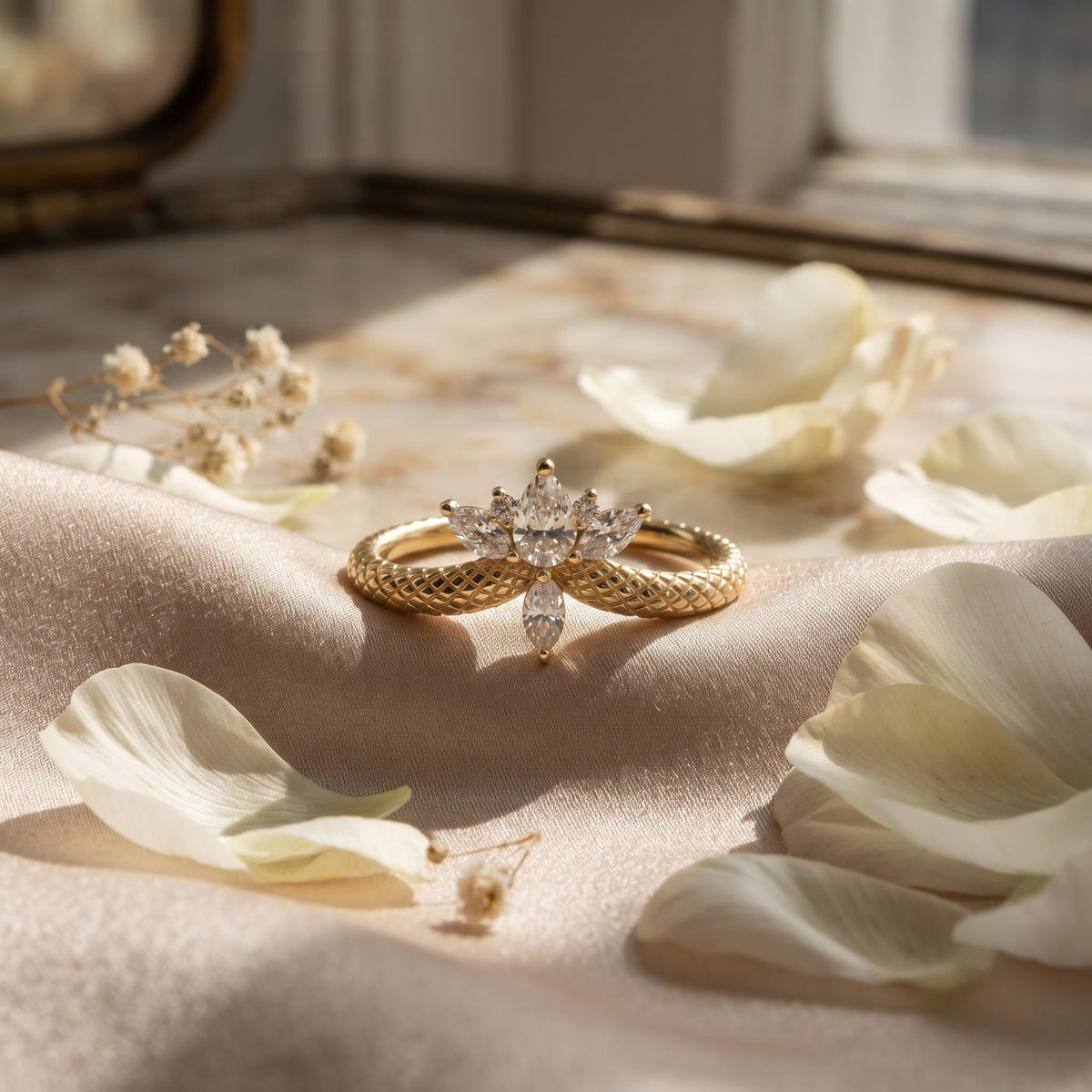 Nature Inspired Pear Shape Diamond Floral Ring