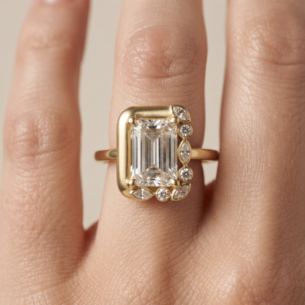 Emerald Cut Cluster Ring & Marquise Diamond Botanical Ring