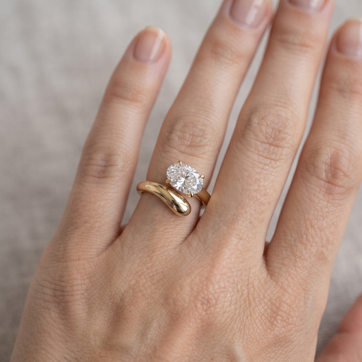 Twist Band Oval Lab-Grown Diamond Solitaire Ring
