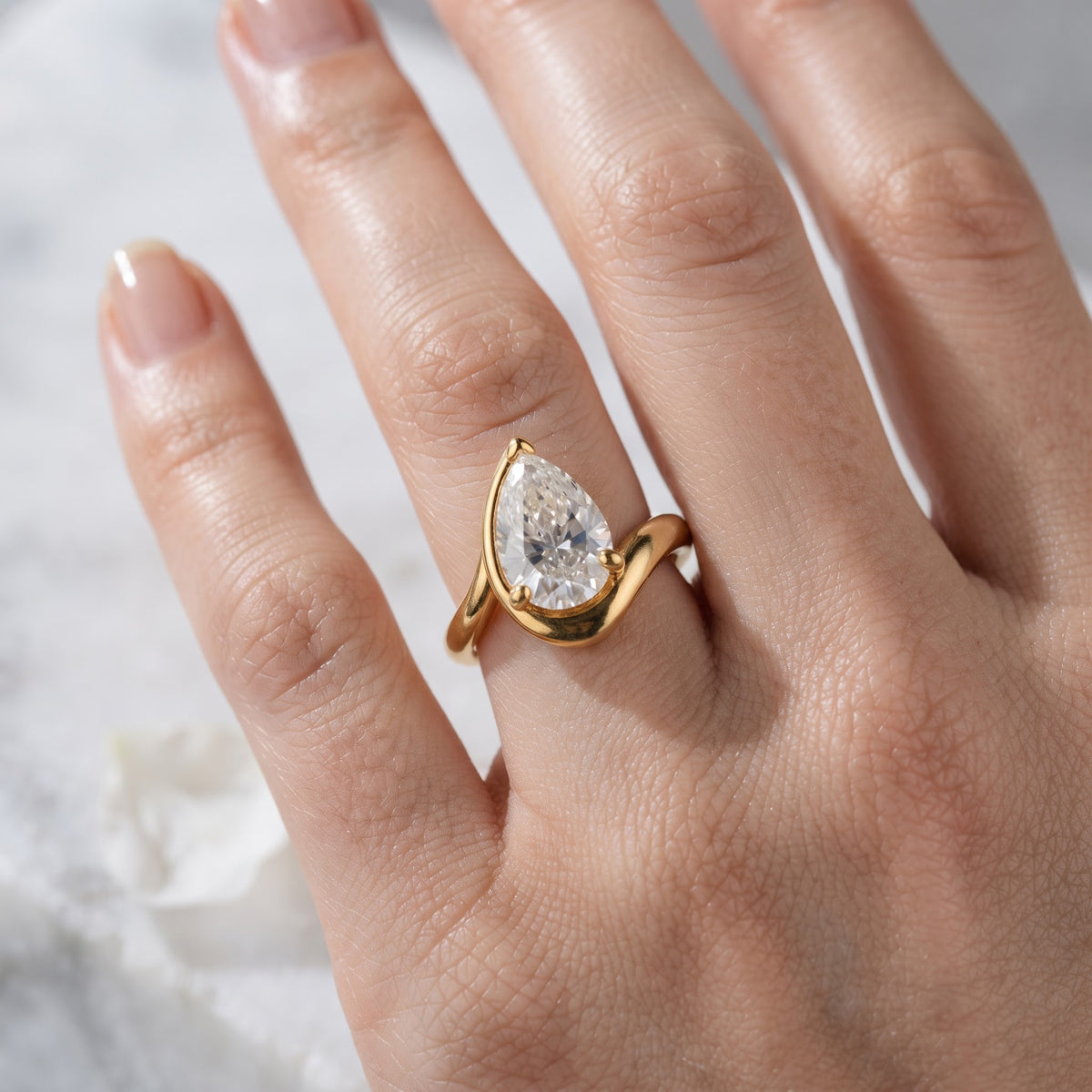 Pear Cut Sculptural Solitaire Lab Grown Diamond Ring