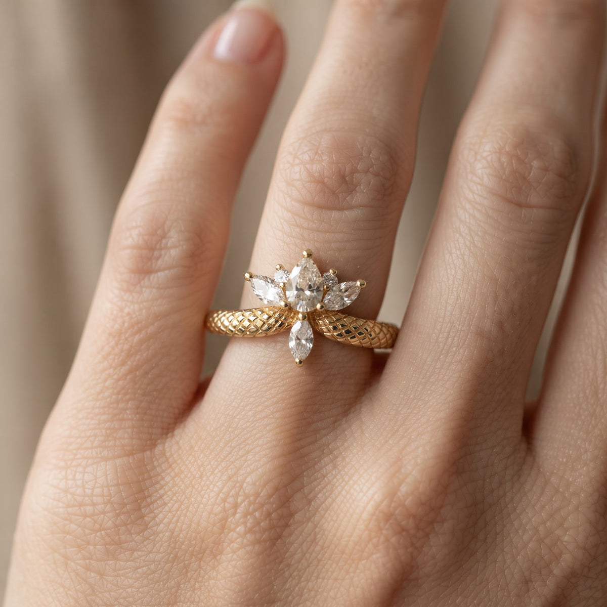 Nature Inspired Pear Shape Diamond Floral Ring
