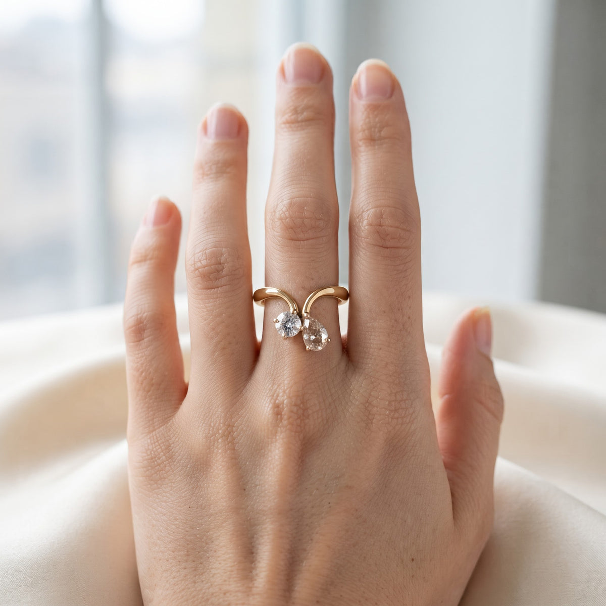 Pear & Round Diamond Ring,Bypass Ring