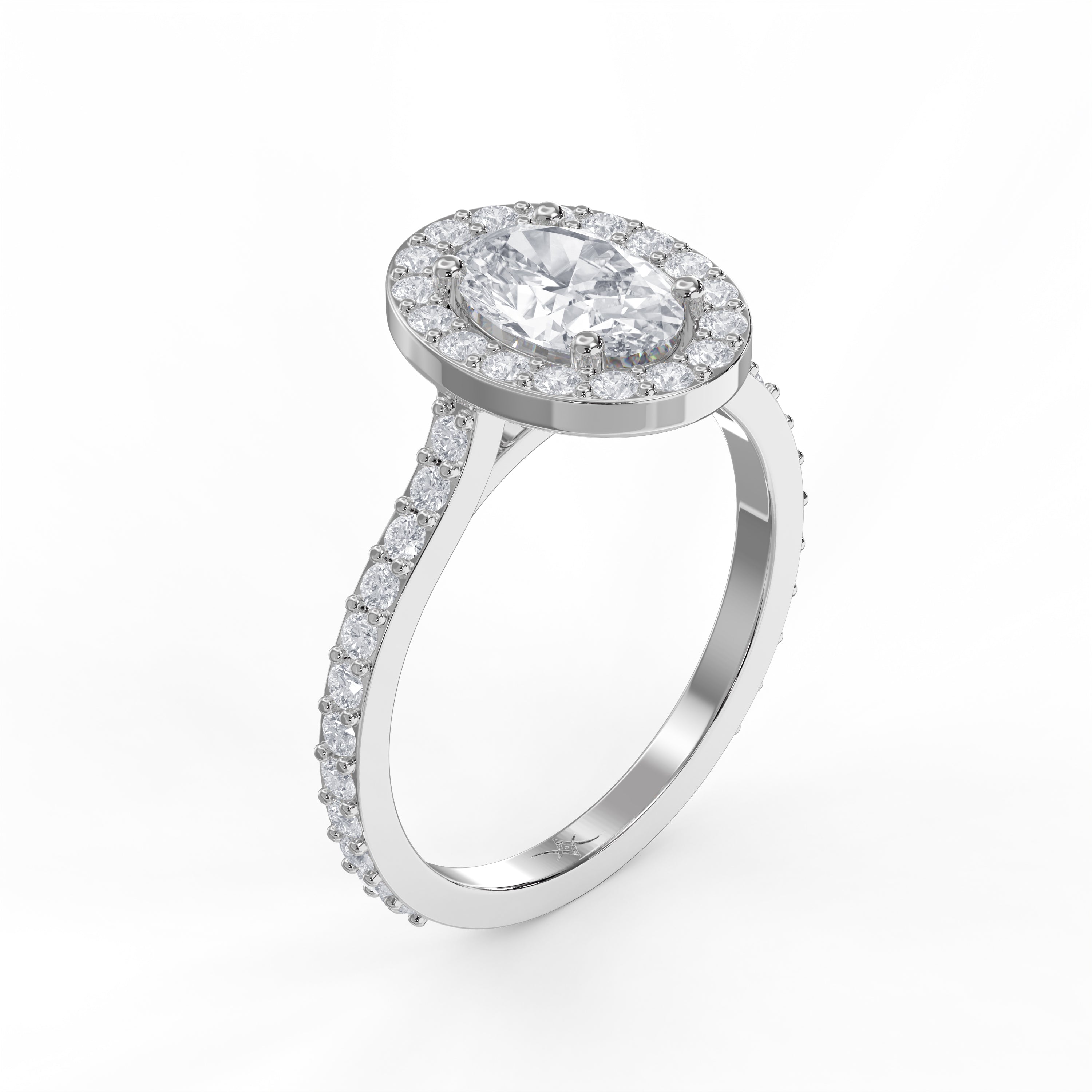 Elegant Luxury Oval cubic zirconia Halo Engagement  Ring with Pave Ring