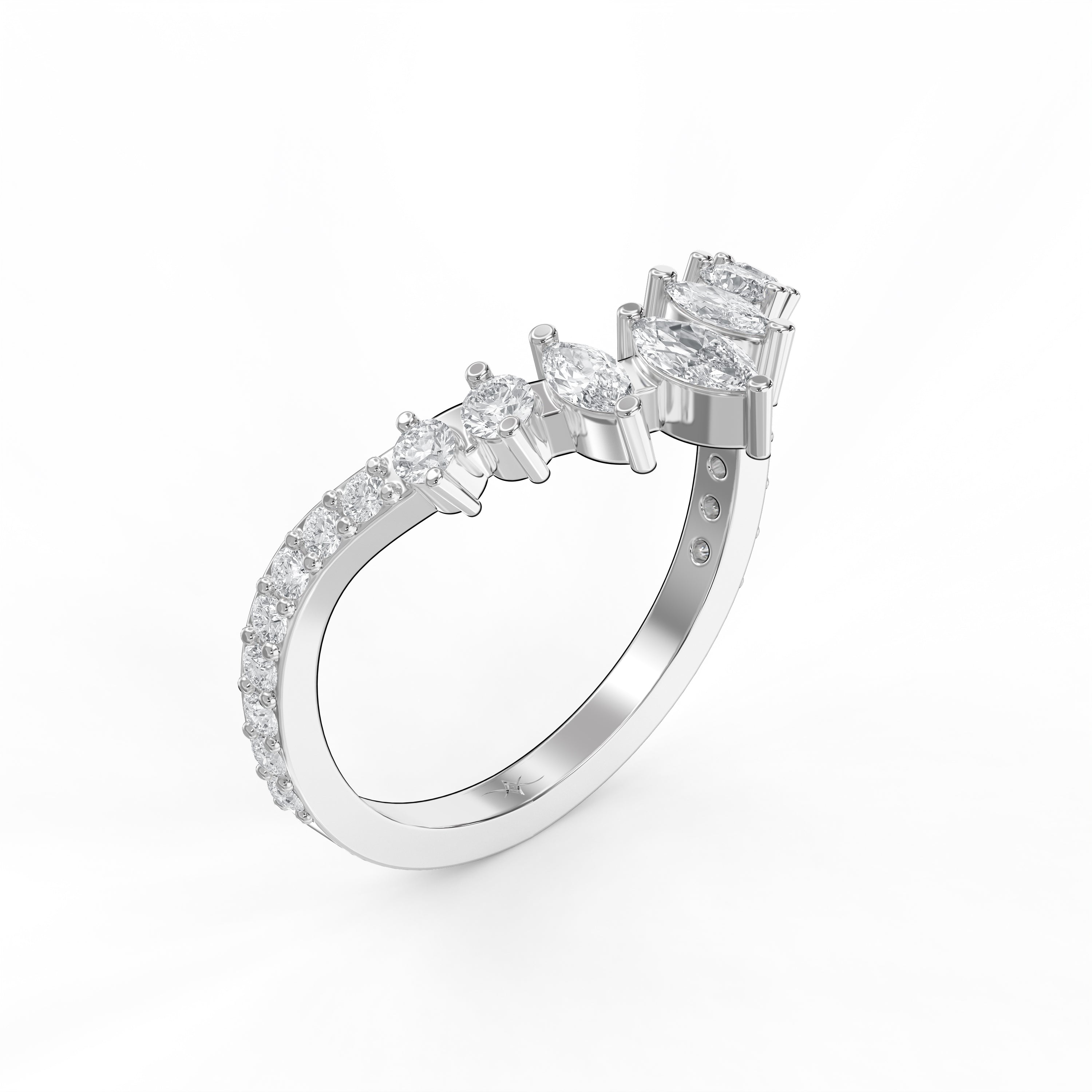 Tiara Style Luxury Marquise & Round Crown Wedding Band with Pave Ring