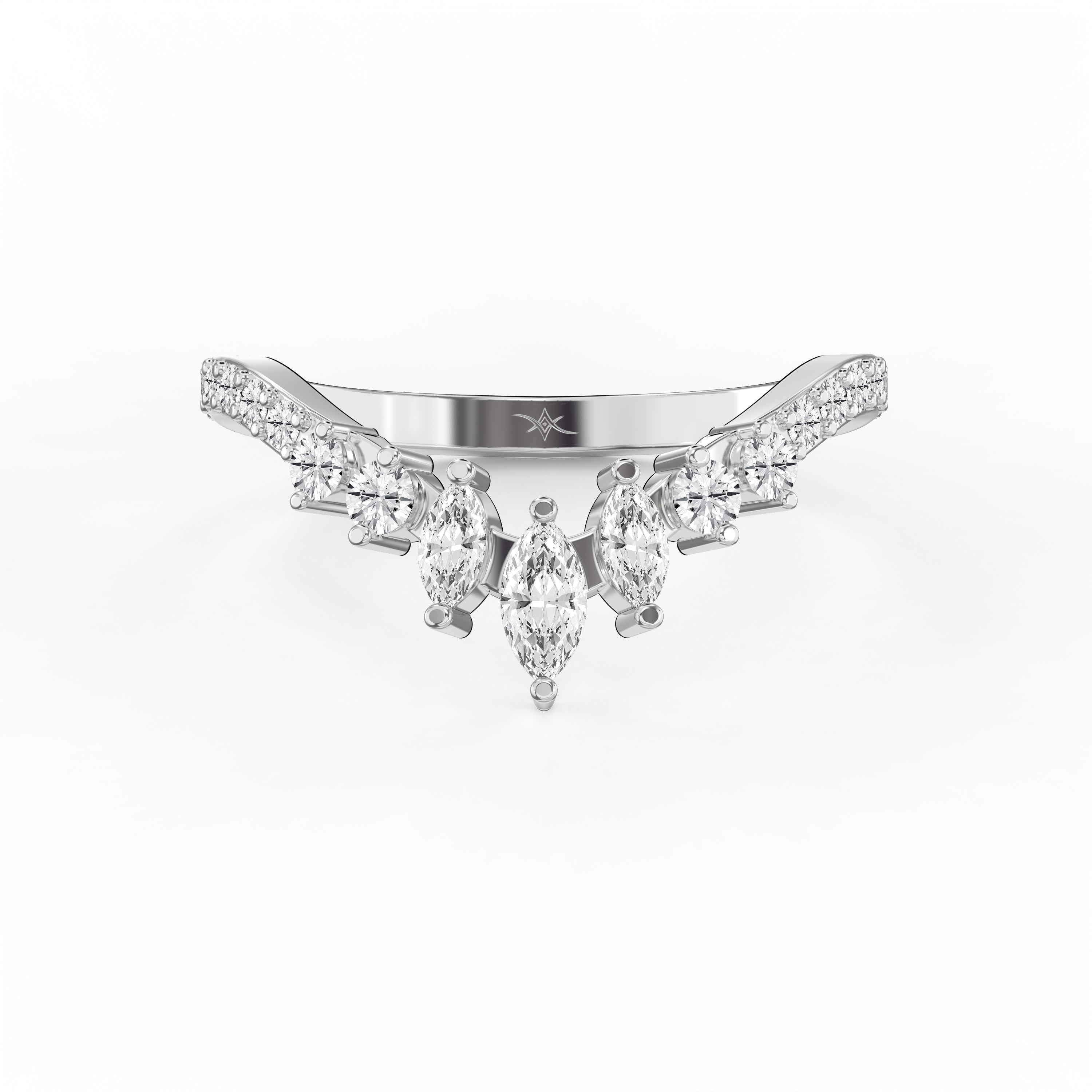 Tiara Style Luxury Marquise & Round Crown Wedding Band with Pave Ring