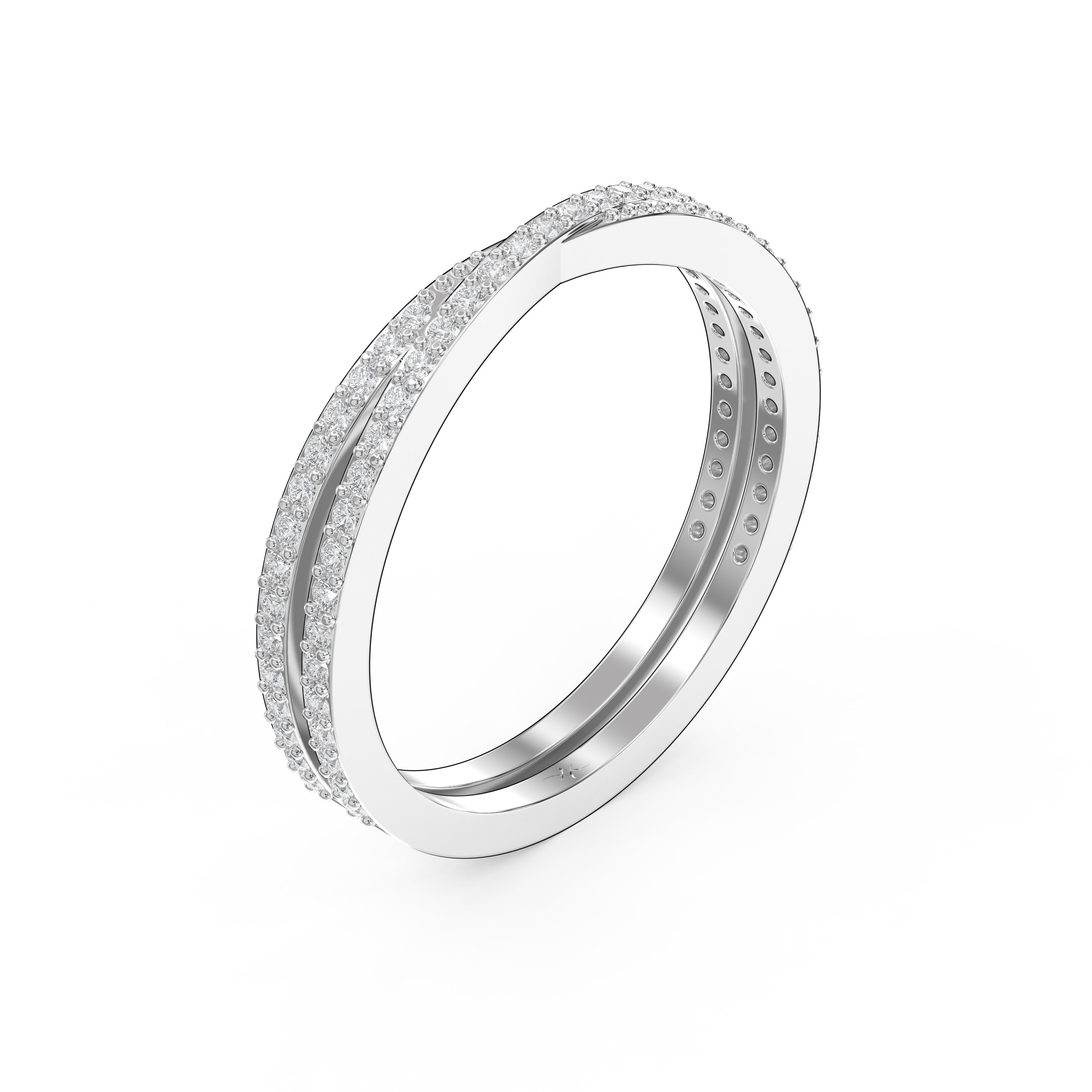 Luxury Crossover Pave Double Row Round cubic zirconia Wedding Band