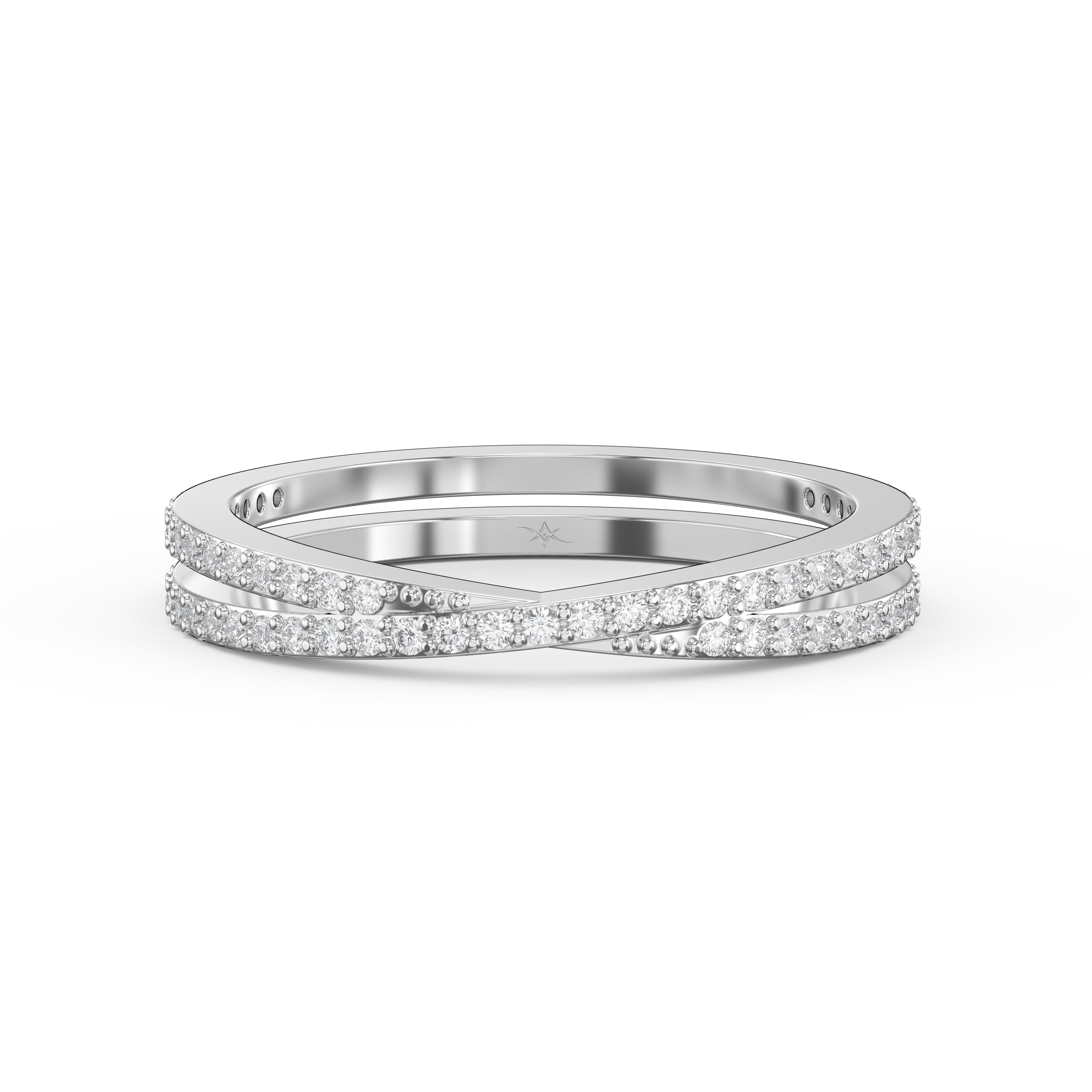 Luxury Crossover Pave Double Row Round cubic zirconia Wedding Band