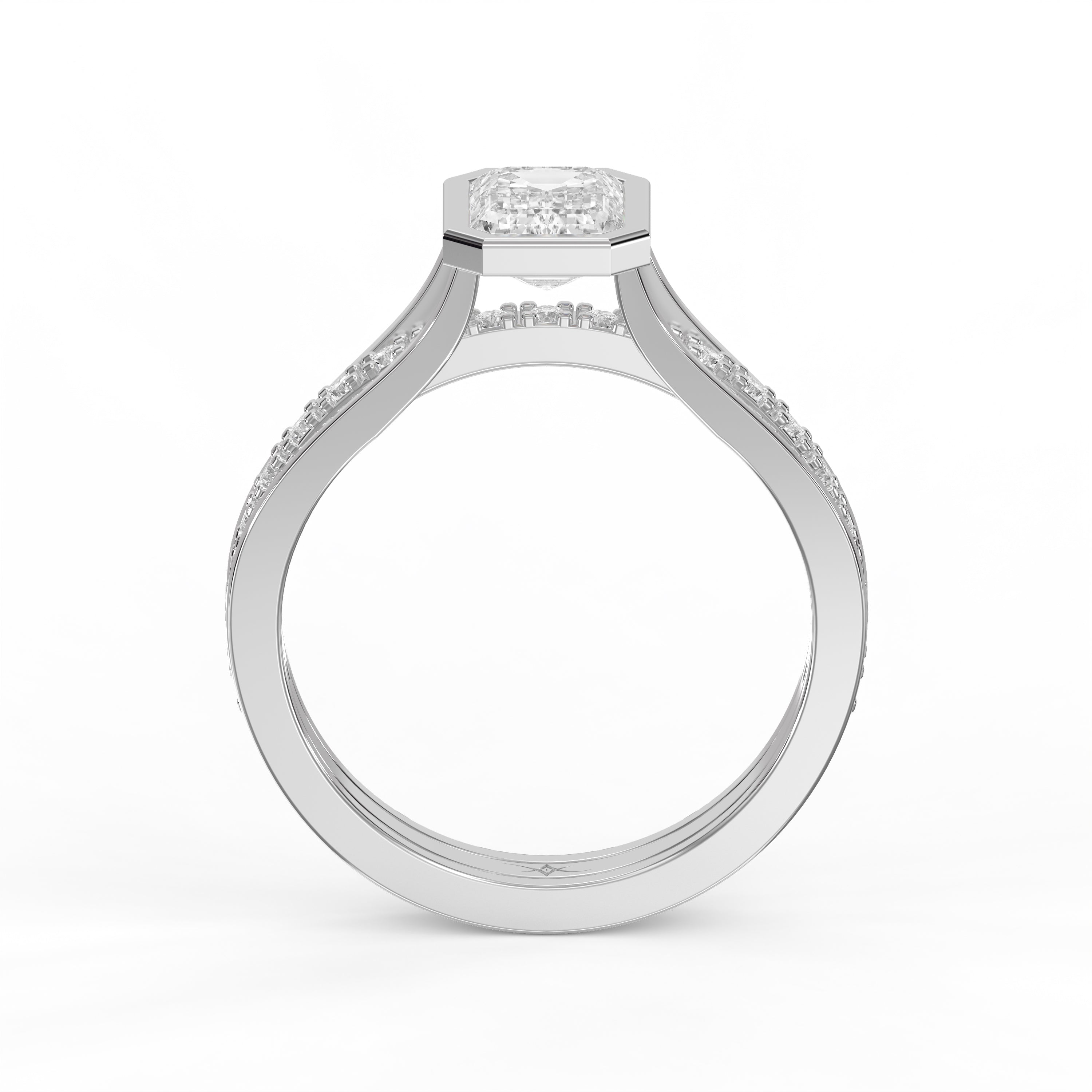 Luxury Emerald Cut Diamond Engagement Ring with Pave Side Stones