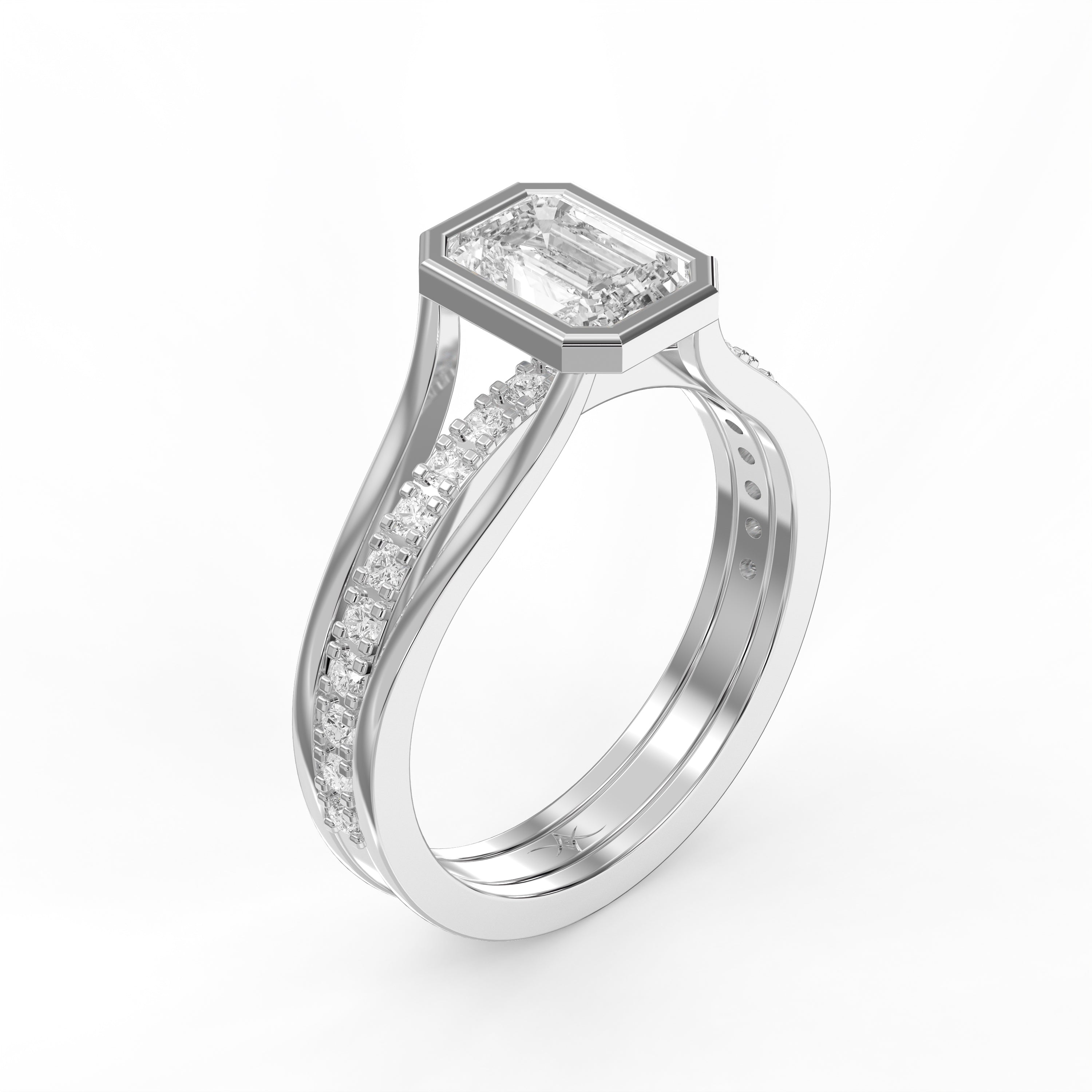Luxury Emerald Cut Diamond Engagement Ring with Pave Side Stones