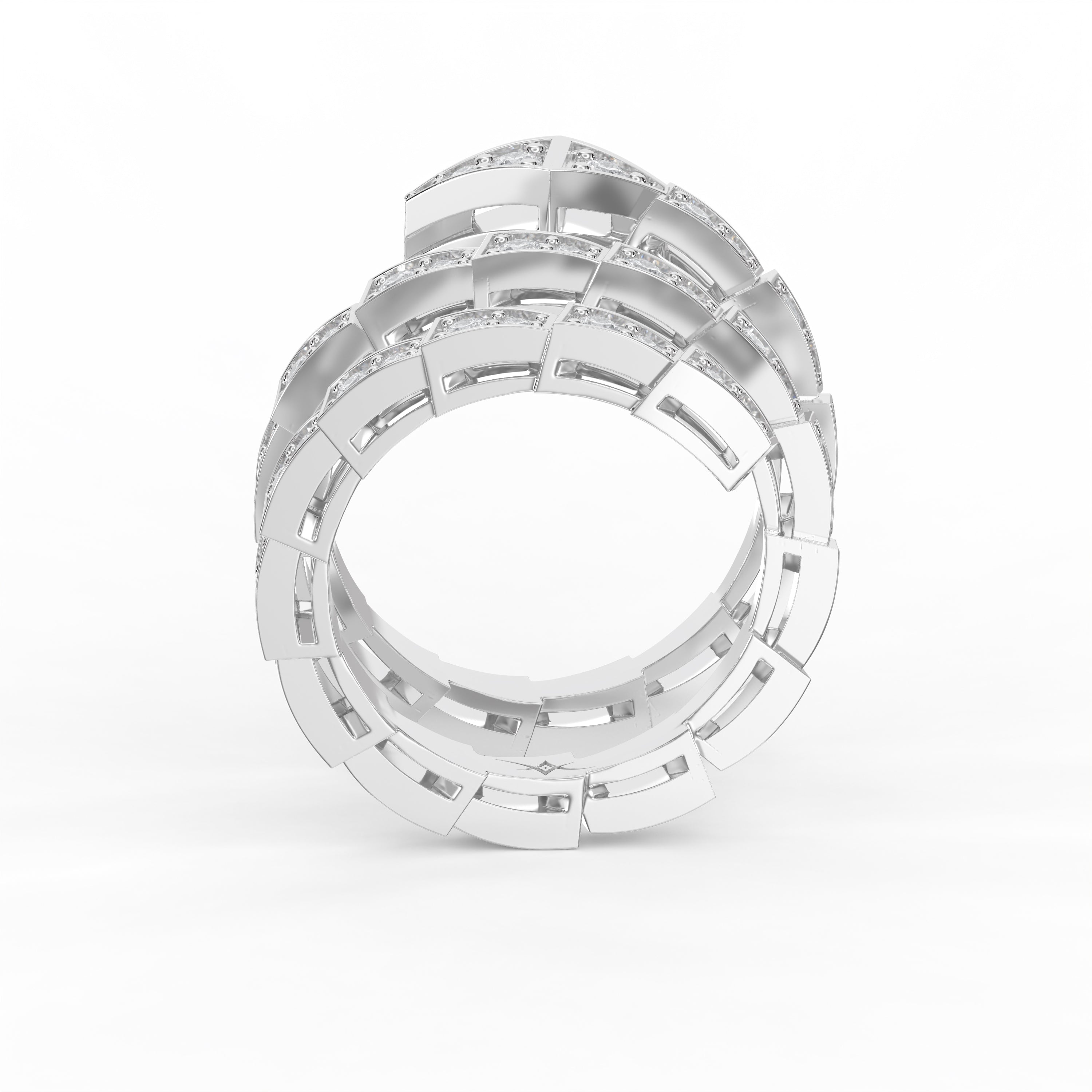 Luxury spiral multi-row diamond band ring with modern geometric design 925 Silver cubic zirconia