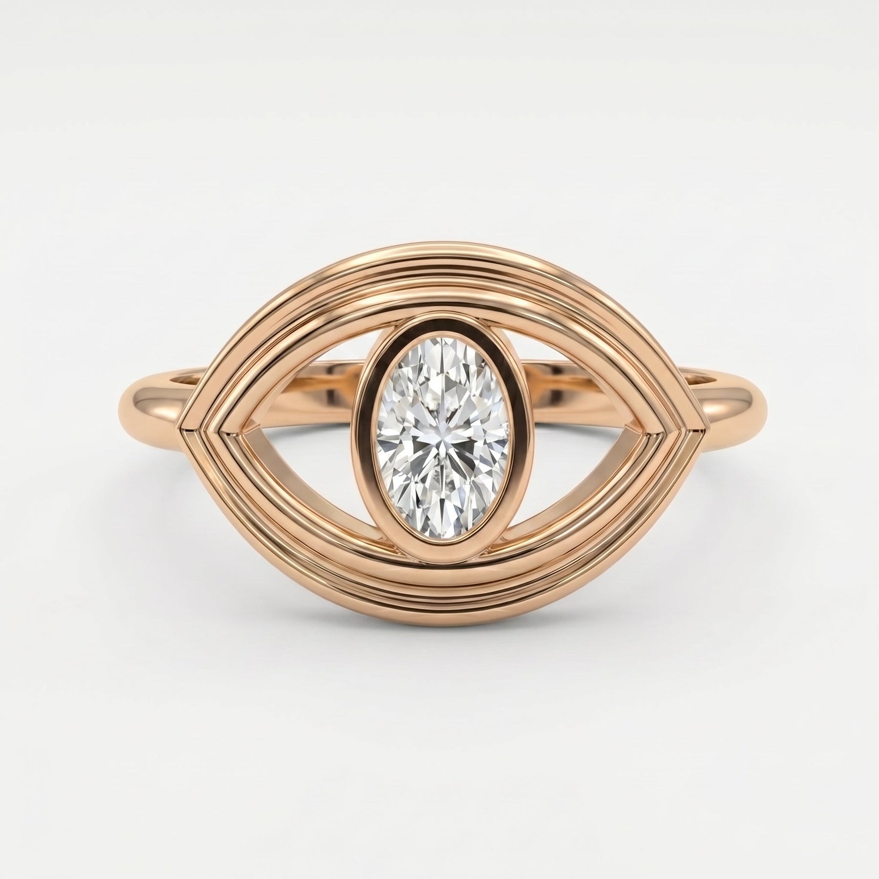 Modern Oval Cut Diamond Eye Design Ring