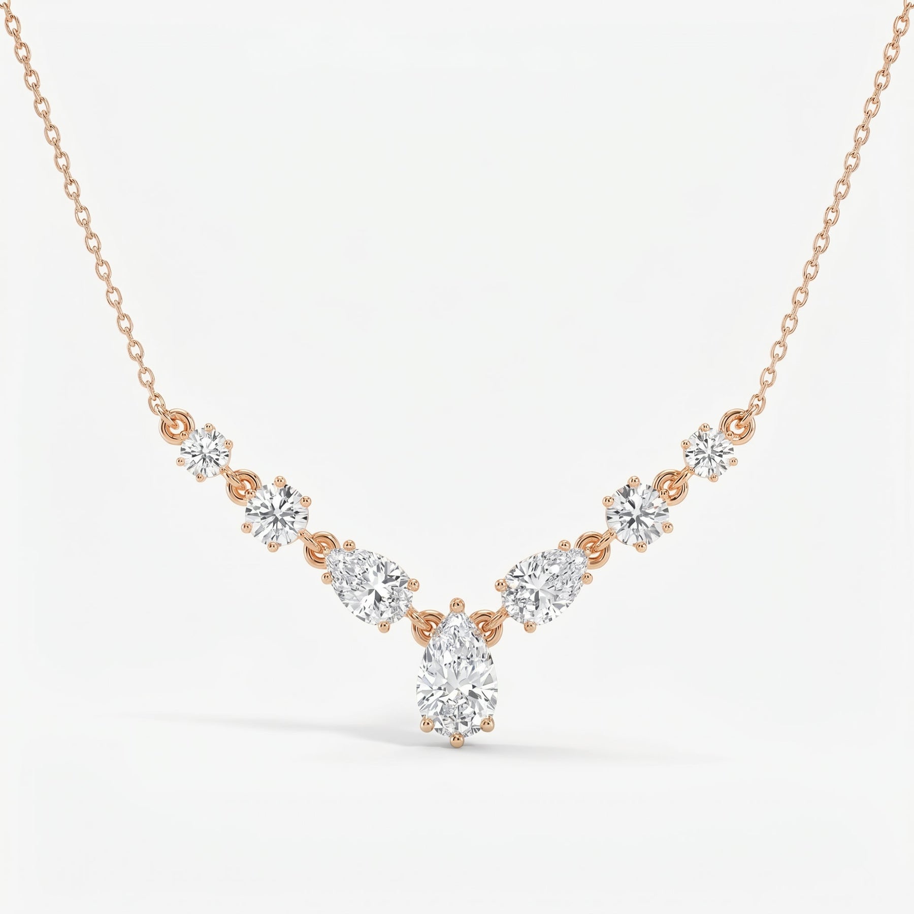 Pear & Round Cut Diamond V-Shape Diamond Pendant Necklace