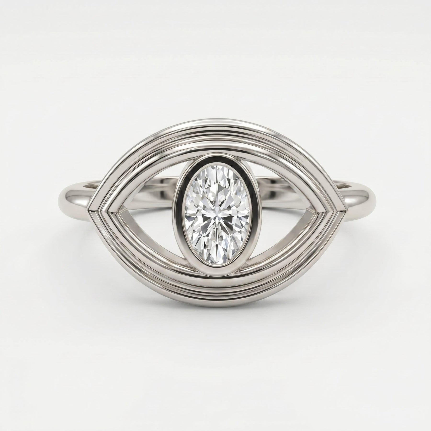 Modern Oval Cut Diamond Eye Design Ring