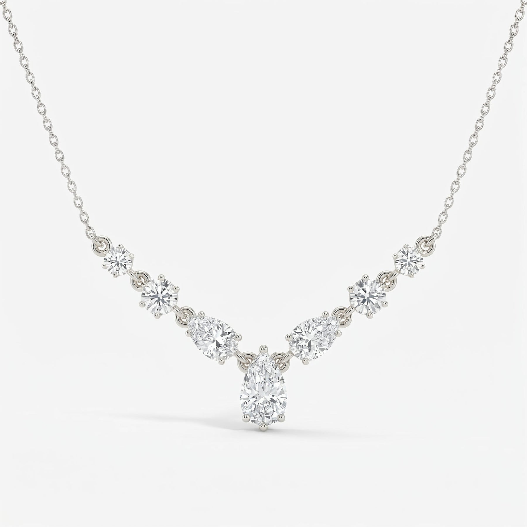 Pear & Round Cut Diamond V-Shape Diamond Pendant Necklace