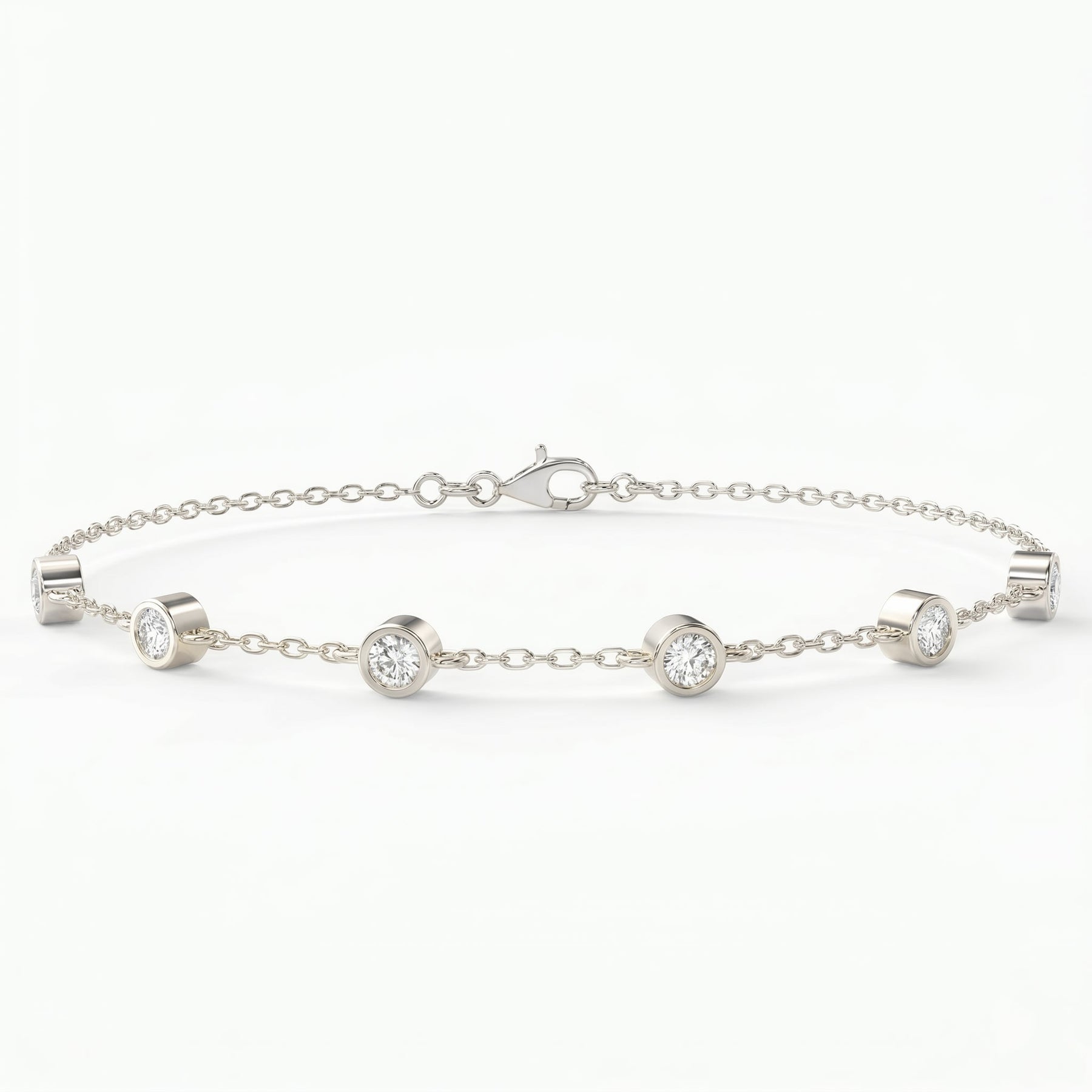 Diamond Station Bracelet – Bezel Set Round Diamonds Minimalist Chain Design