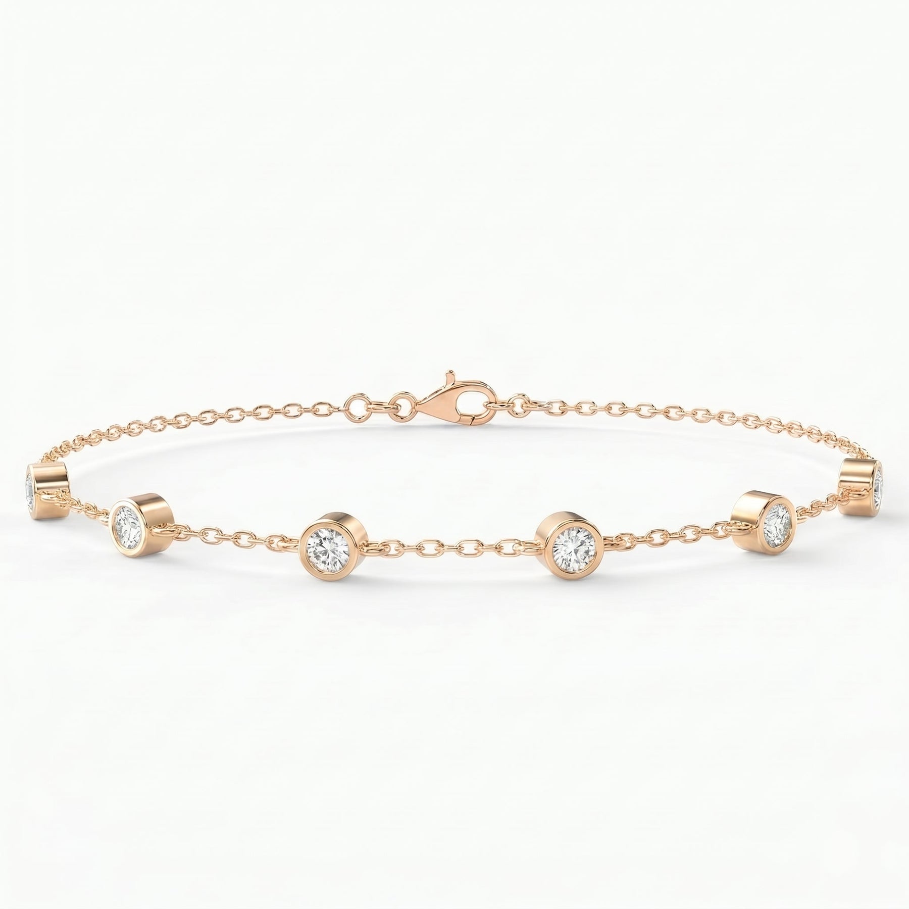 Diamond Station Bracelet – Bezel Set Round Diamonds Minimalist Chain Design