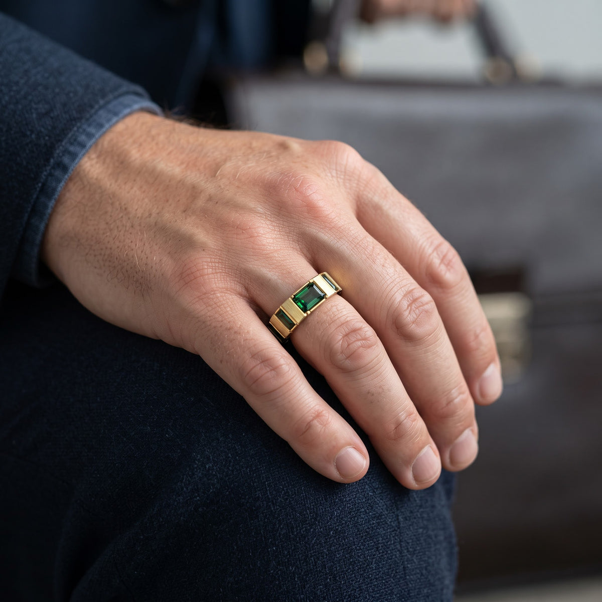 Emerald-Cut Green Gemstone Ring | Geometric Luxury Cocktail Ring