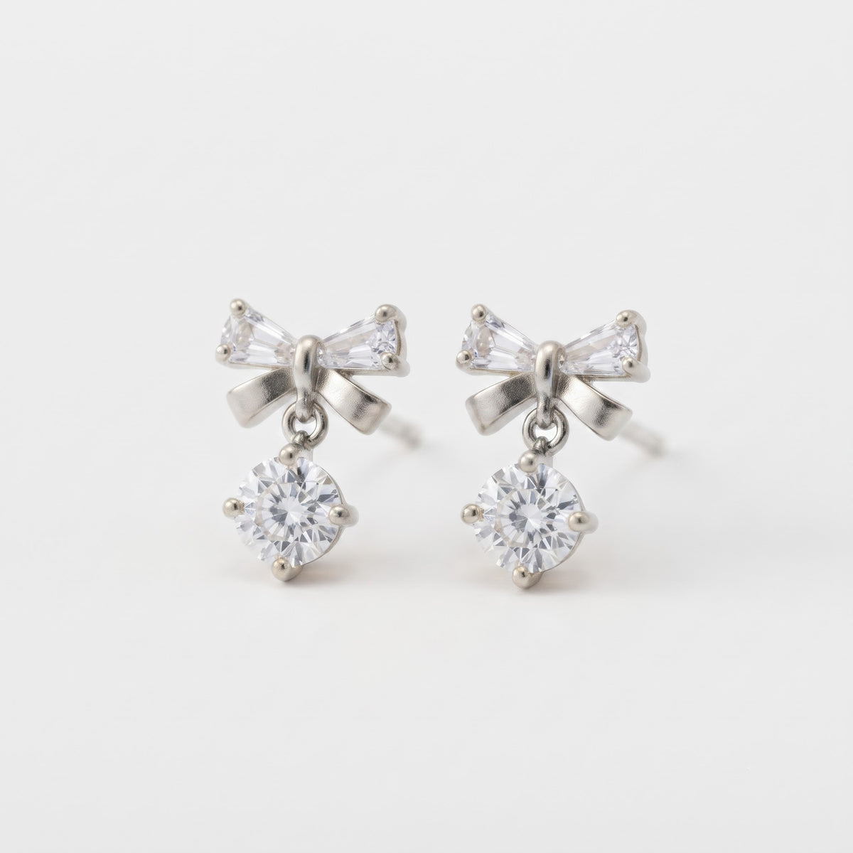 Bow Drop Earrings | CZ Round Earrings | Elegant Ribbon Studs
