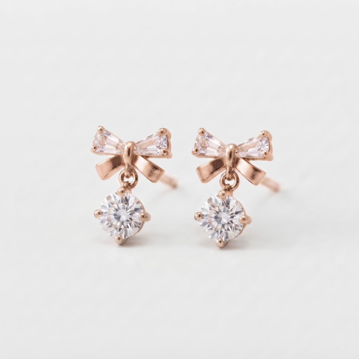 Bow Drop Earrings | CZ Round Earrings | Elegant Ribbon Studs