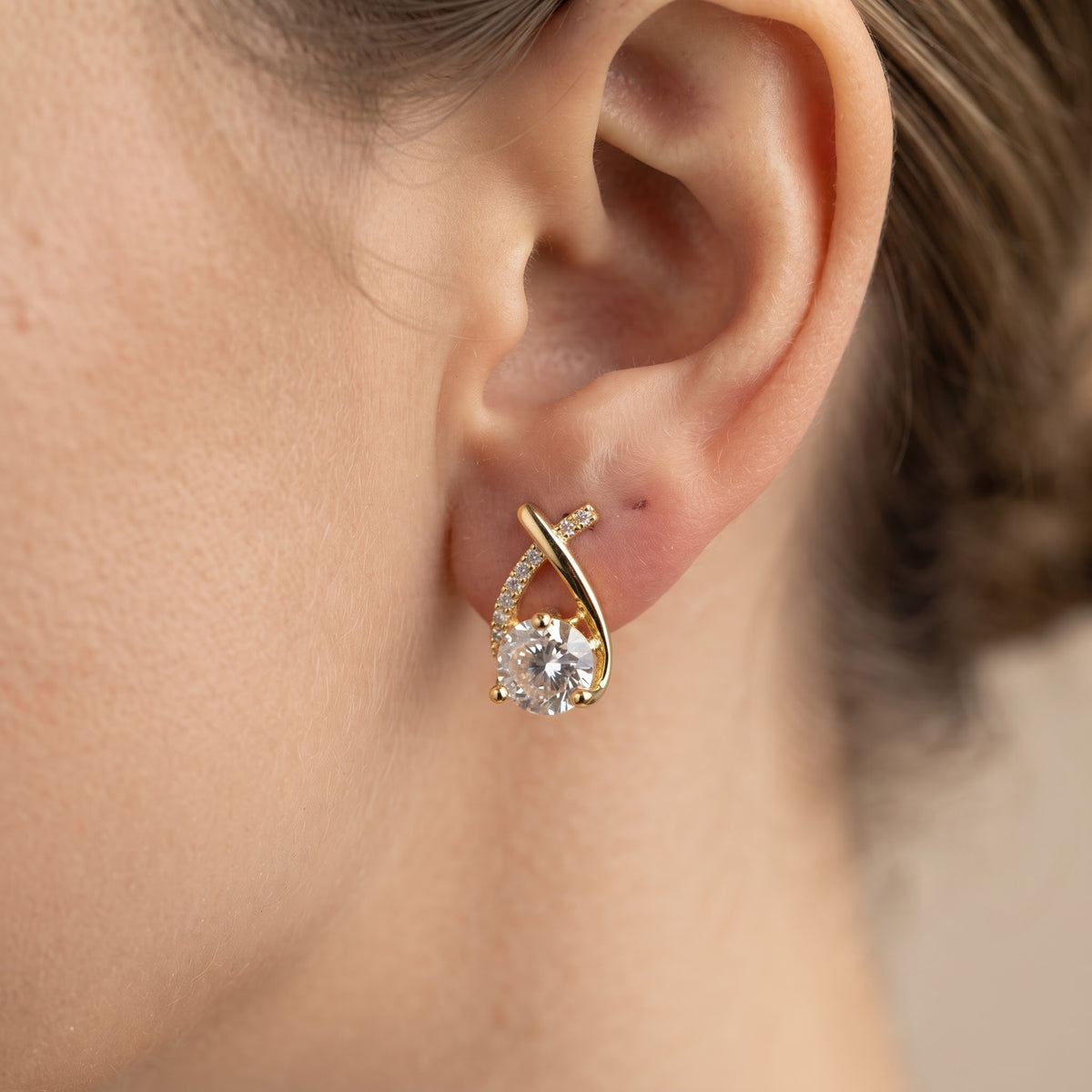 Curved Pave Drop Studs | Round Brilliant Lab Grown Diamond Earrings