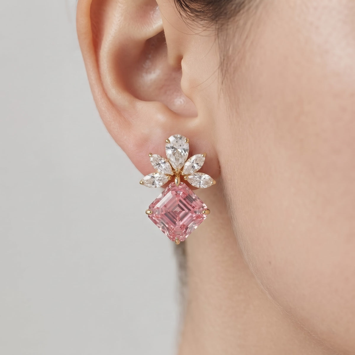 Pink Gemstone Drop Earrings | Lab-Grown Diamond Floral Earrings