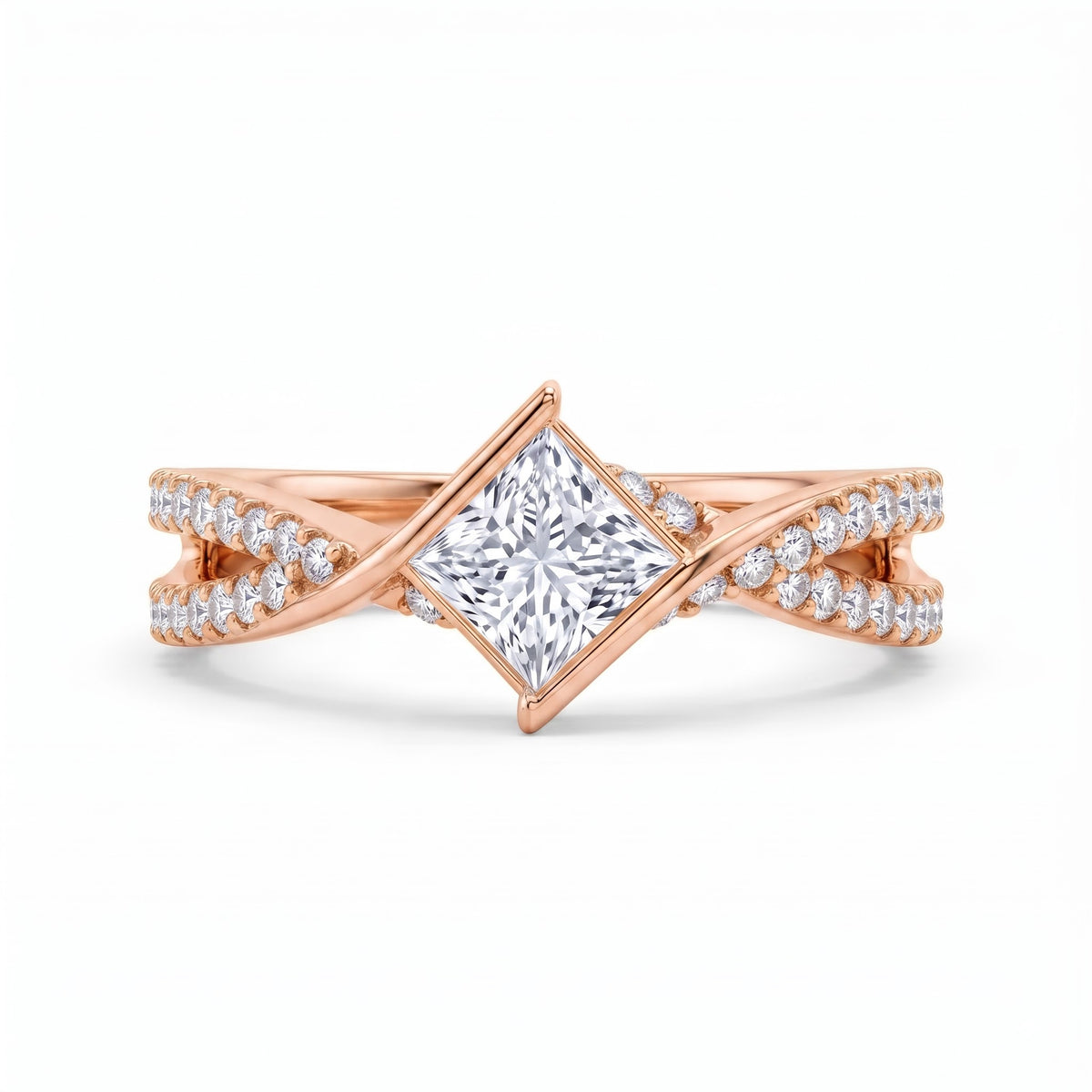 Princess Cut Lab Diamond Ring,Split Shank Engagement Ring, Modern Bridal Ring, Square Diamond Wedding Jewelry