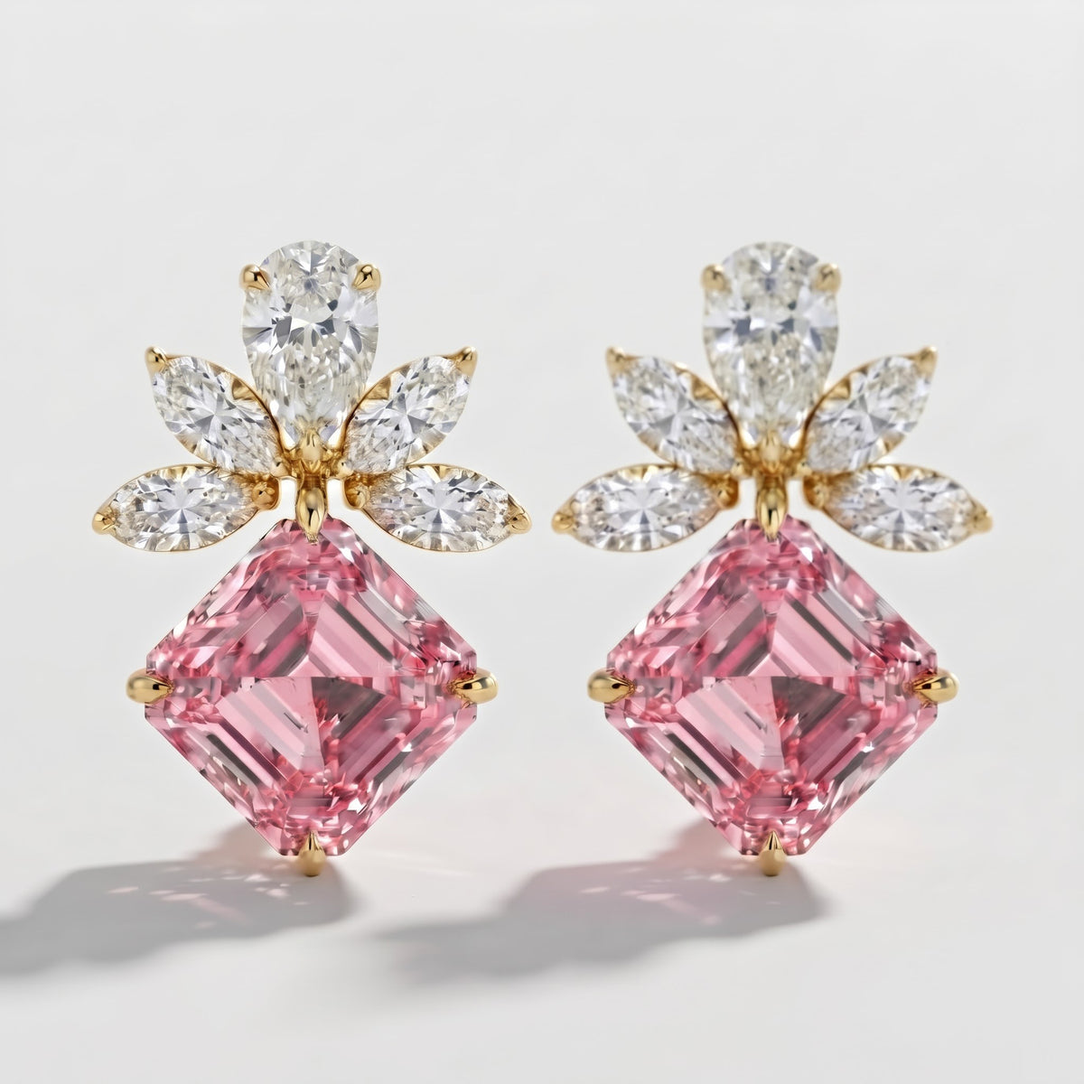 Pink Gemstone Drop Earrings | Lab-Grown Diamond Floral Earrings