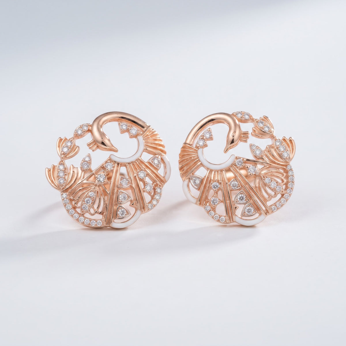 Peacock Diamond Earrings | Round & Pear Shape Diamond Studs, Indian Inspired Statement Earrings