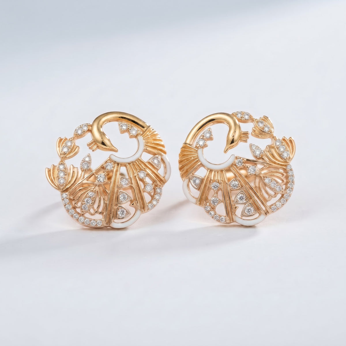 Peacock Diamond Earrings | Round & Pear Shape Diamond Studs, Indian Inspired Statement Earrings