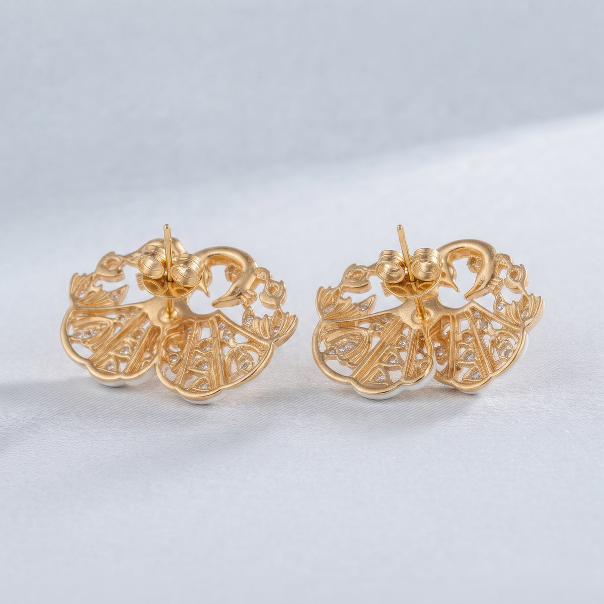 Peacock Diamond Earrings | Round & Pear Shape Diamond Studs, Indian Inspired Statement Earrings