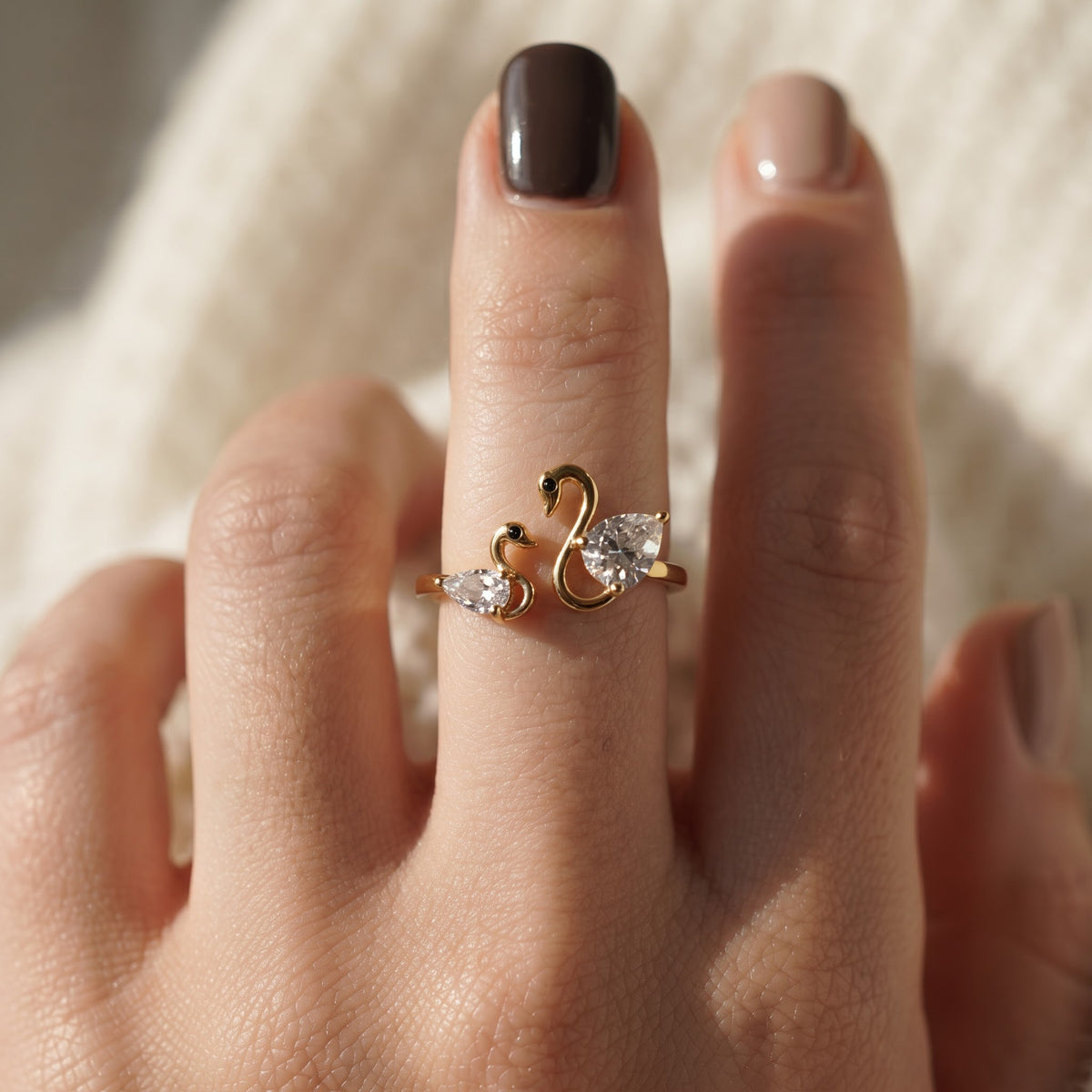 Two Swan Toi et Moi Ring,Pear Cut Lab Grown Diamond Swan Ring