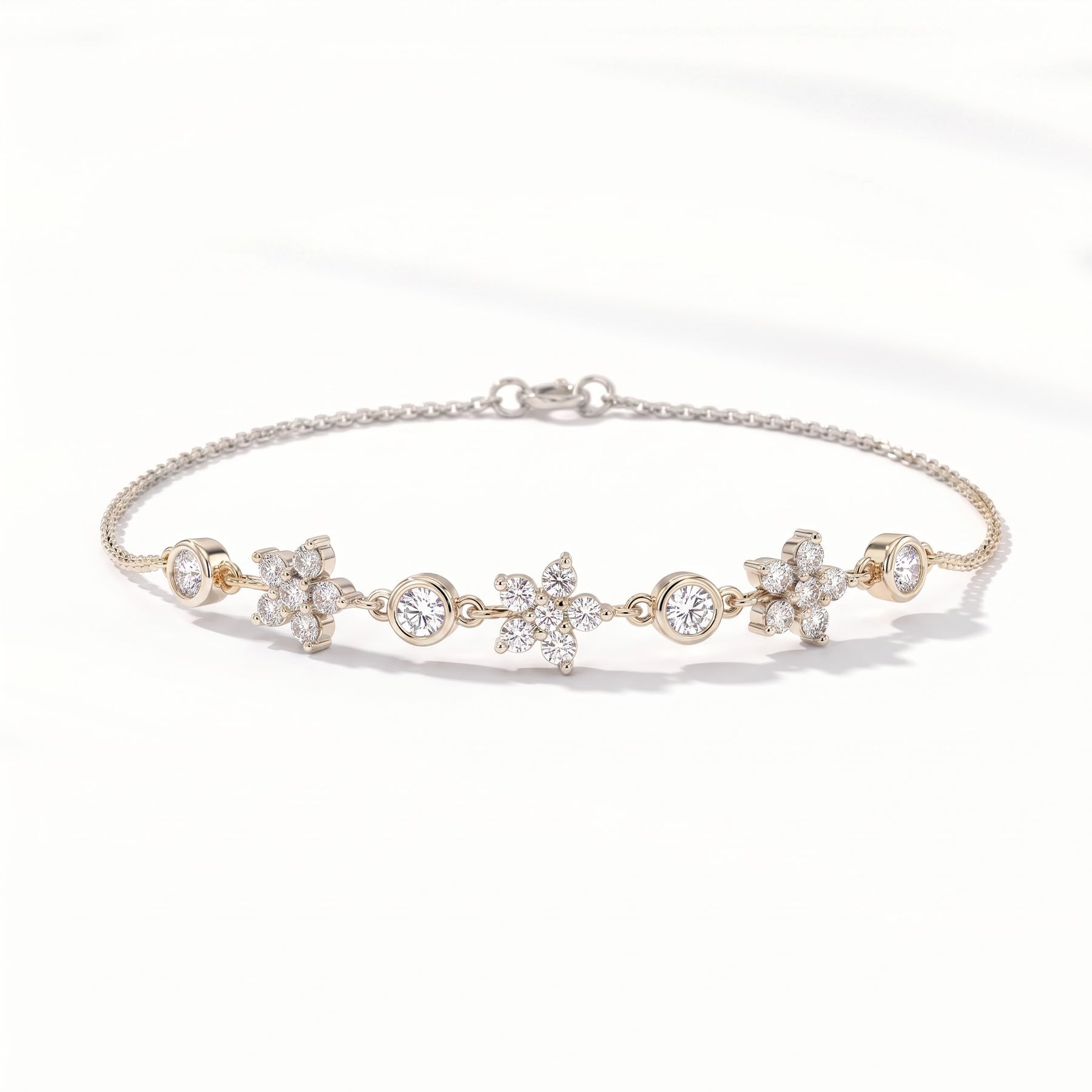 Round Diamond Floral Station Anklet