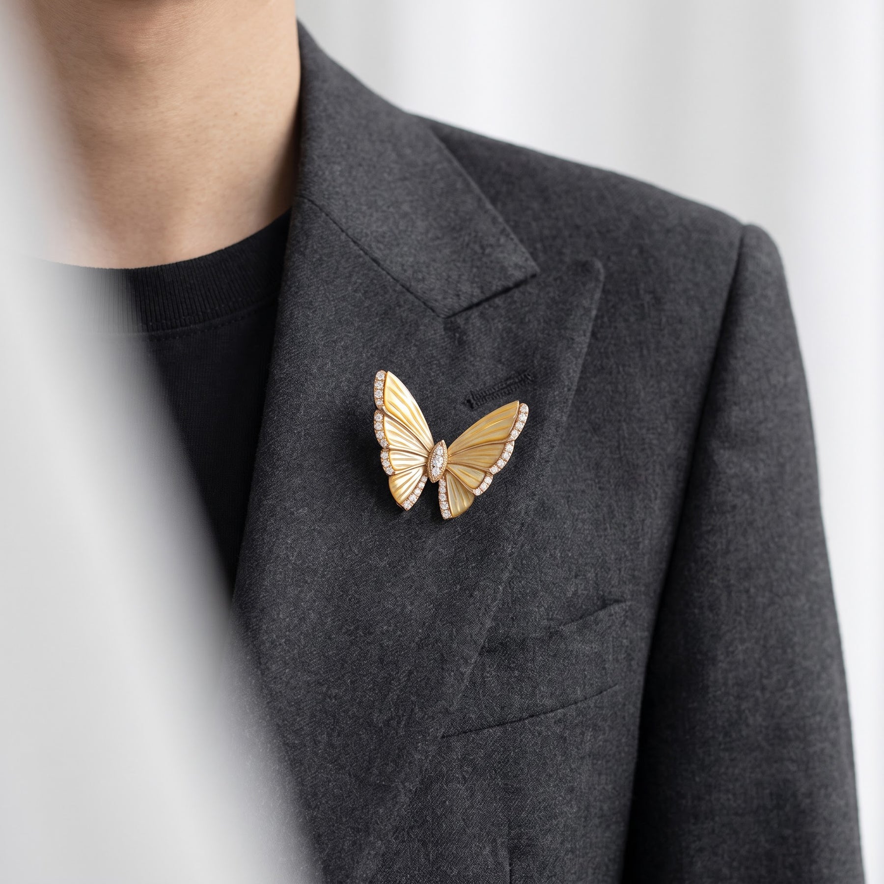 Diamond Butterfly Brooch in 18K Yellow Gold